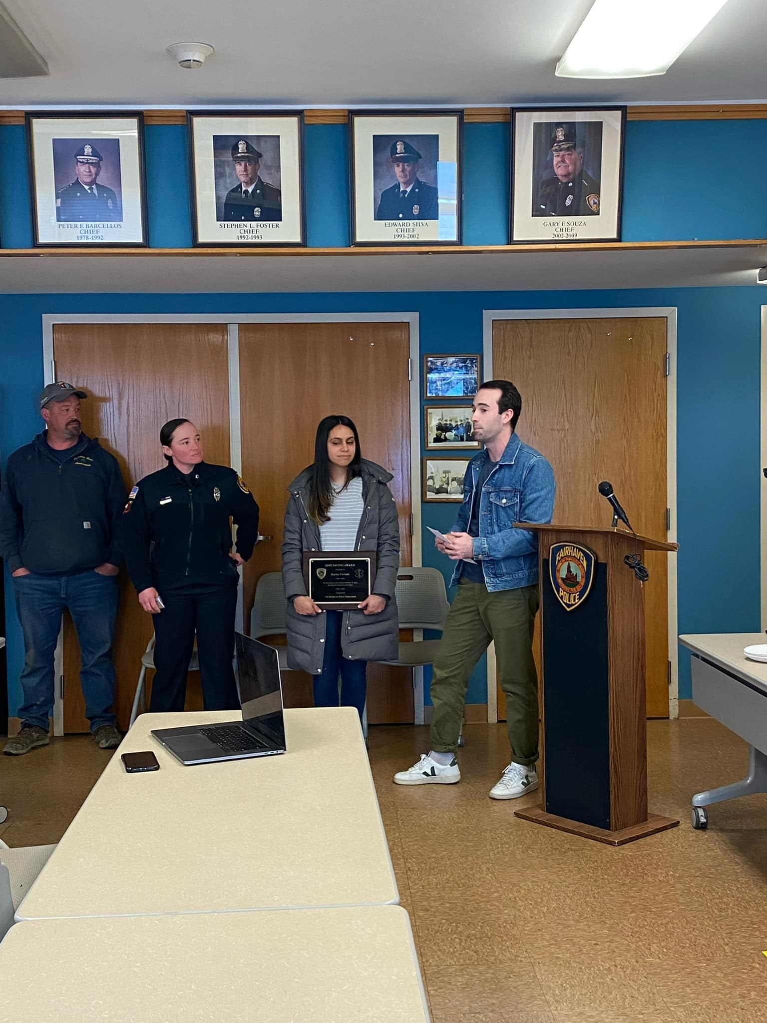 DoorDash driver Sophia Furtado being bestowed a grant by company’s chief executive and felicitated by the Fairhaven police department