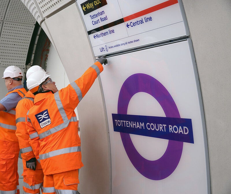 Purple roundels being installed at Elizabeth Line stations