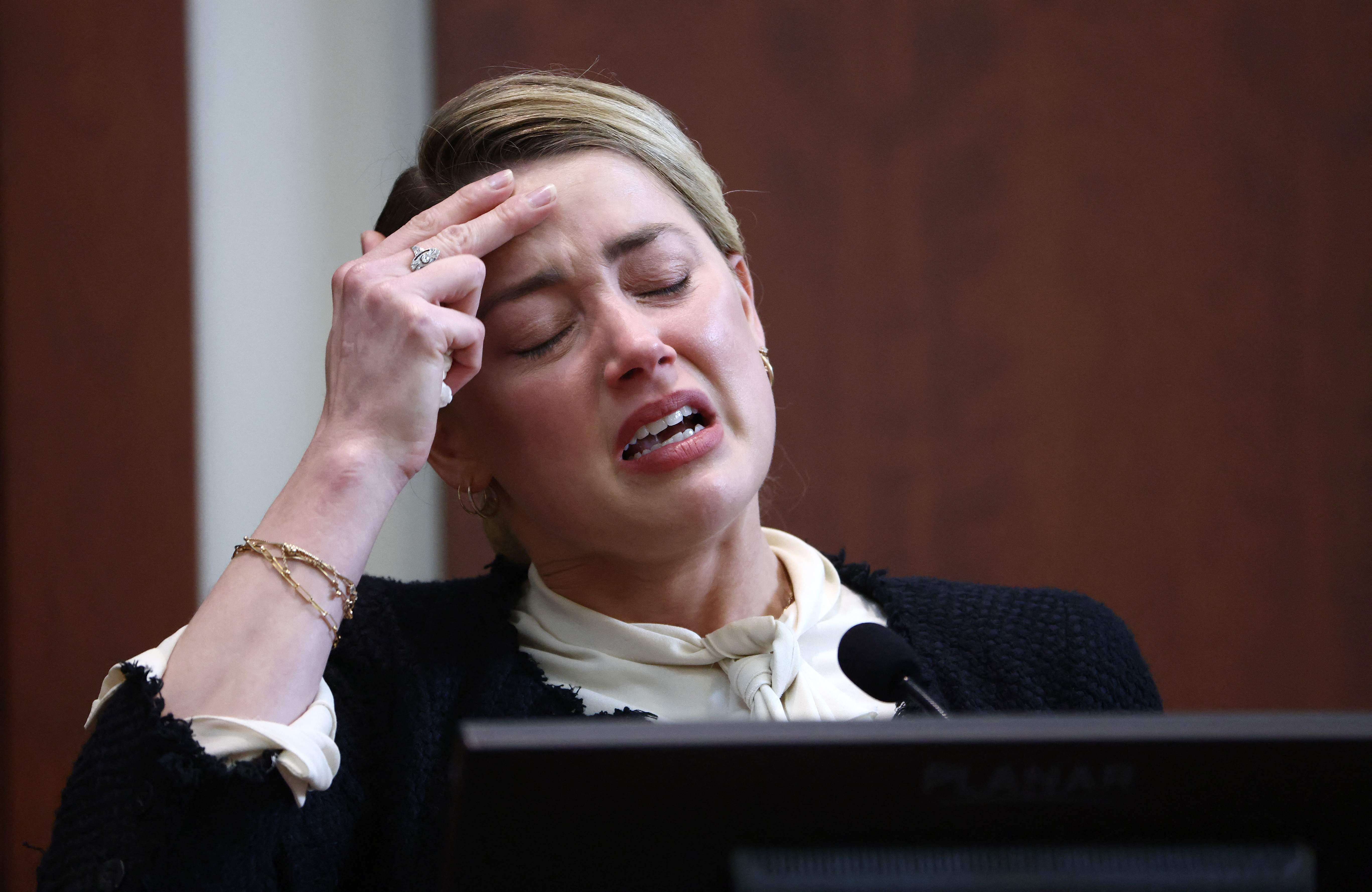 US actress Amber Heard testifies at the Fairfax County Circuit Courthouse in Fairfax, Virginia, on May 5, 2022