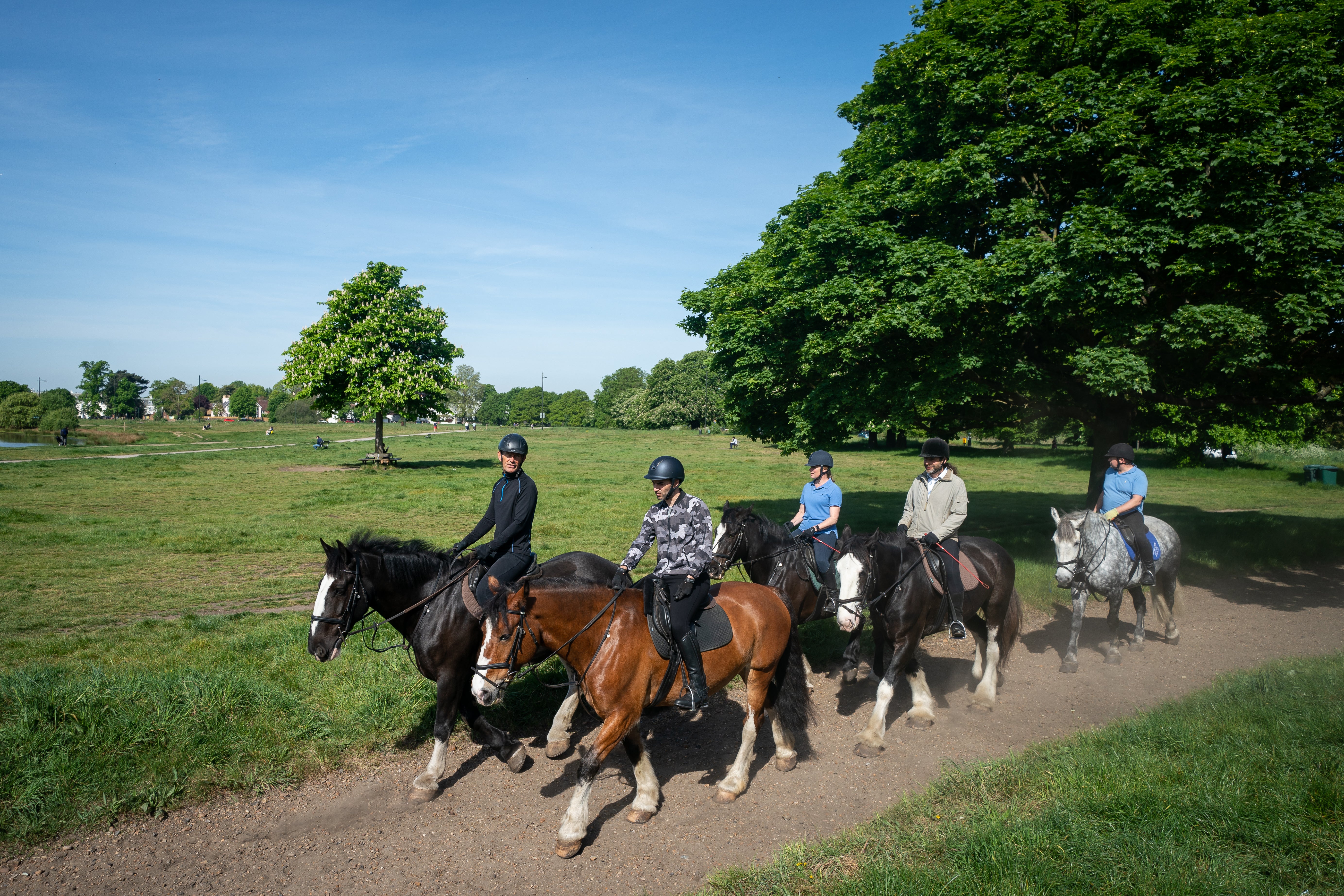 People riding horses along Wimbledon Common in London (Aaron Chown/PA)