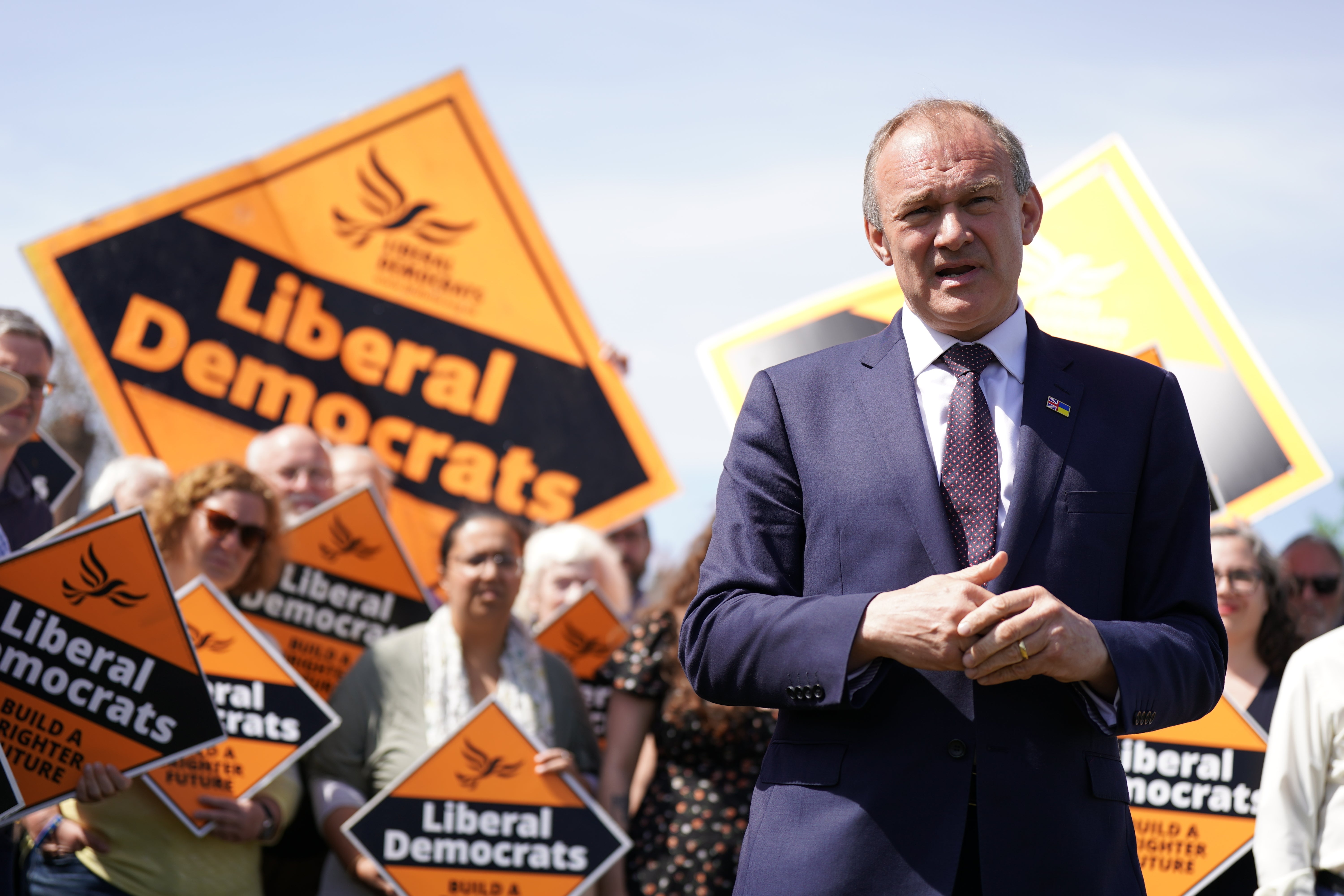 Sir Ed Davey visits Wimbledon Common to celebrate Lib Dem gains (Aaron Chown/PA)