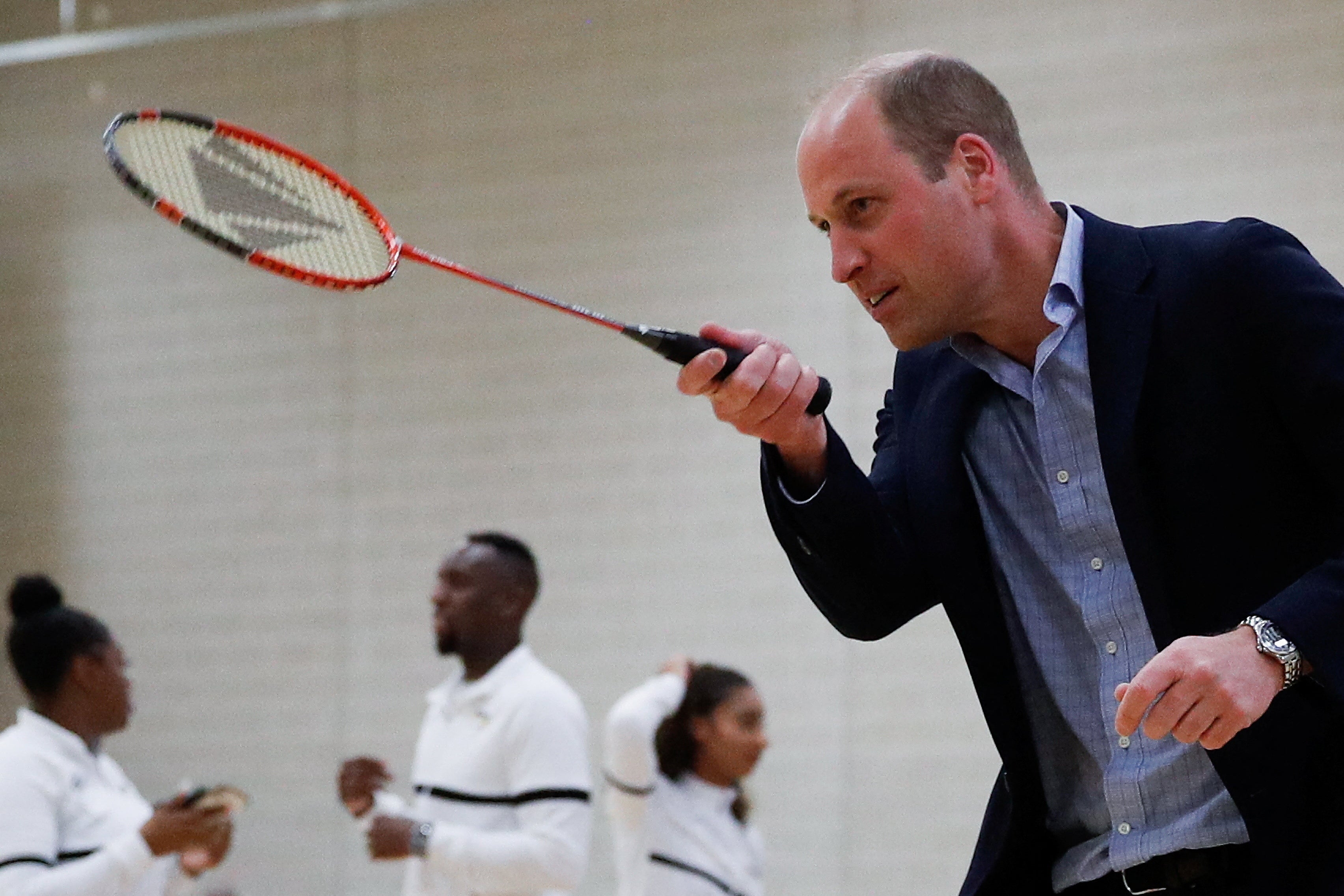 The Duke of Cambridge plays badminton during a visit to Sports Key (Peter Nicholls/PA)