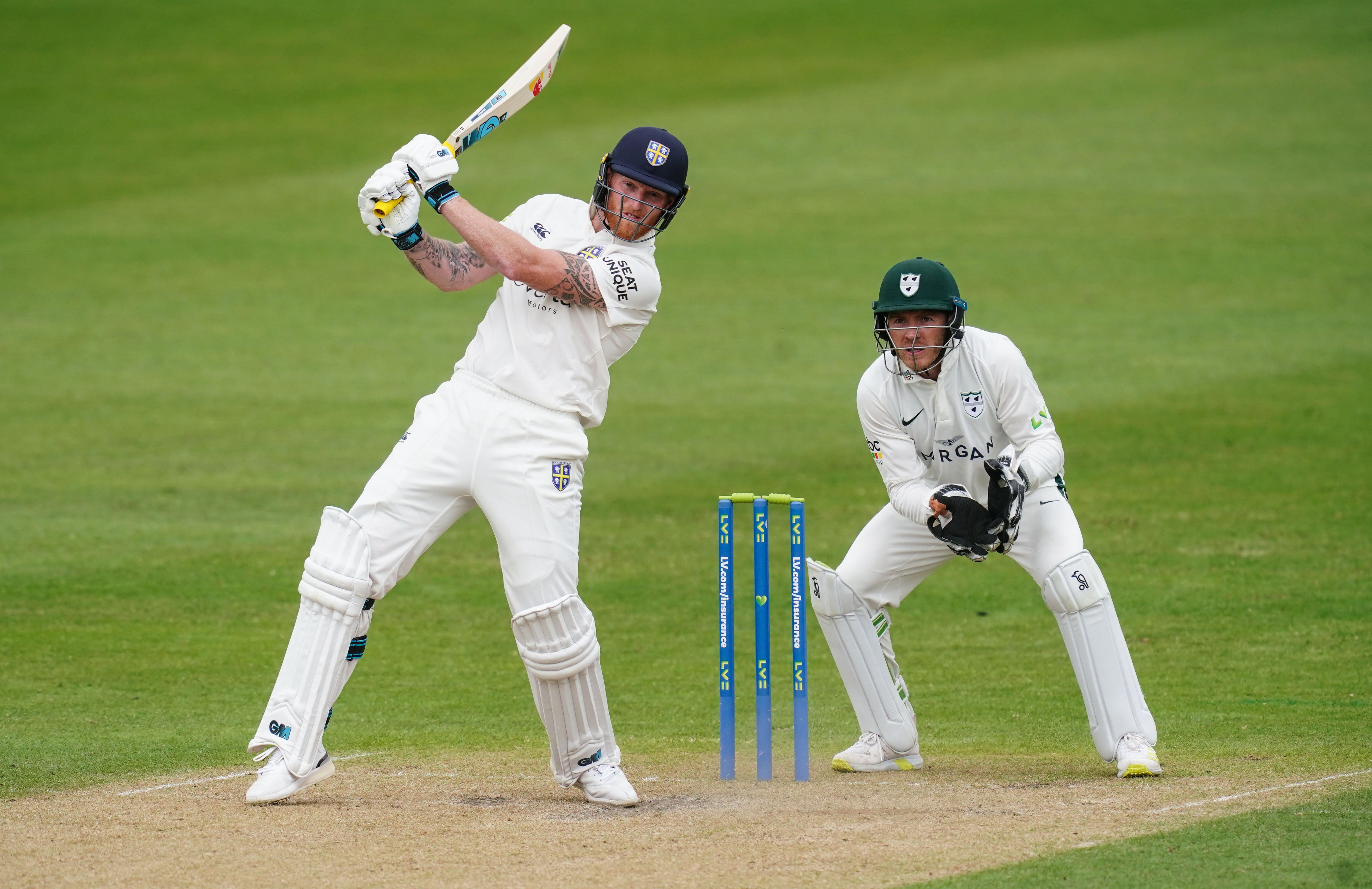 Ben Stokes hits a six against Worcestershire (David Davies/PA)