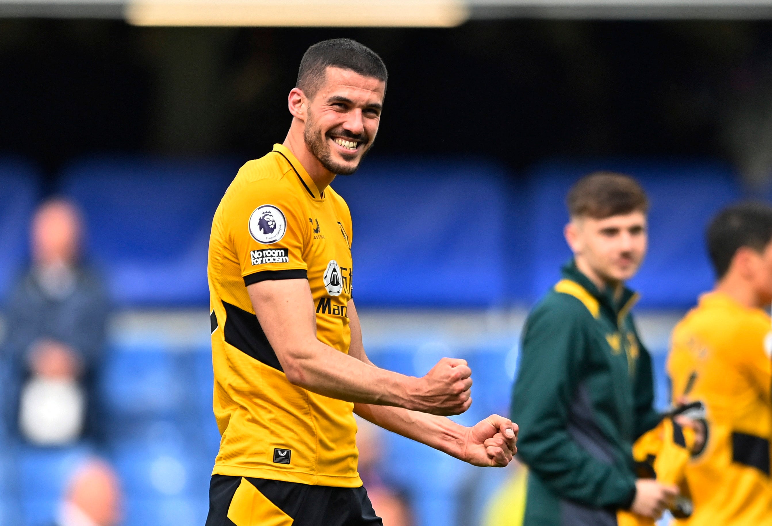 Wolves captain Conor Coady celebrates a point snatched at the death