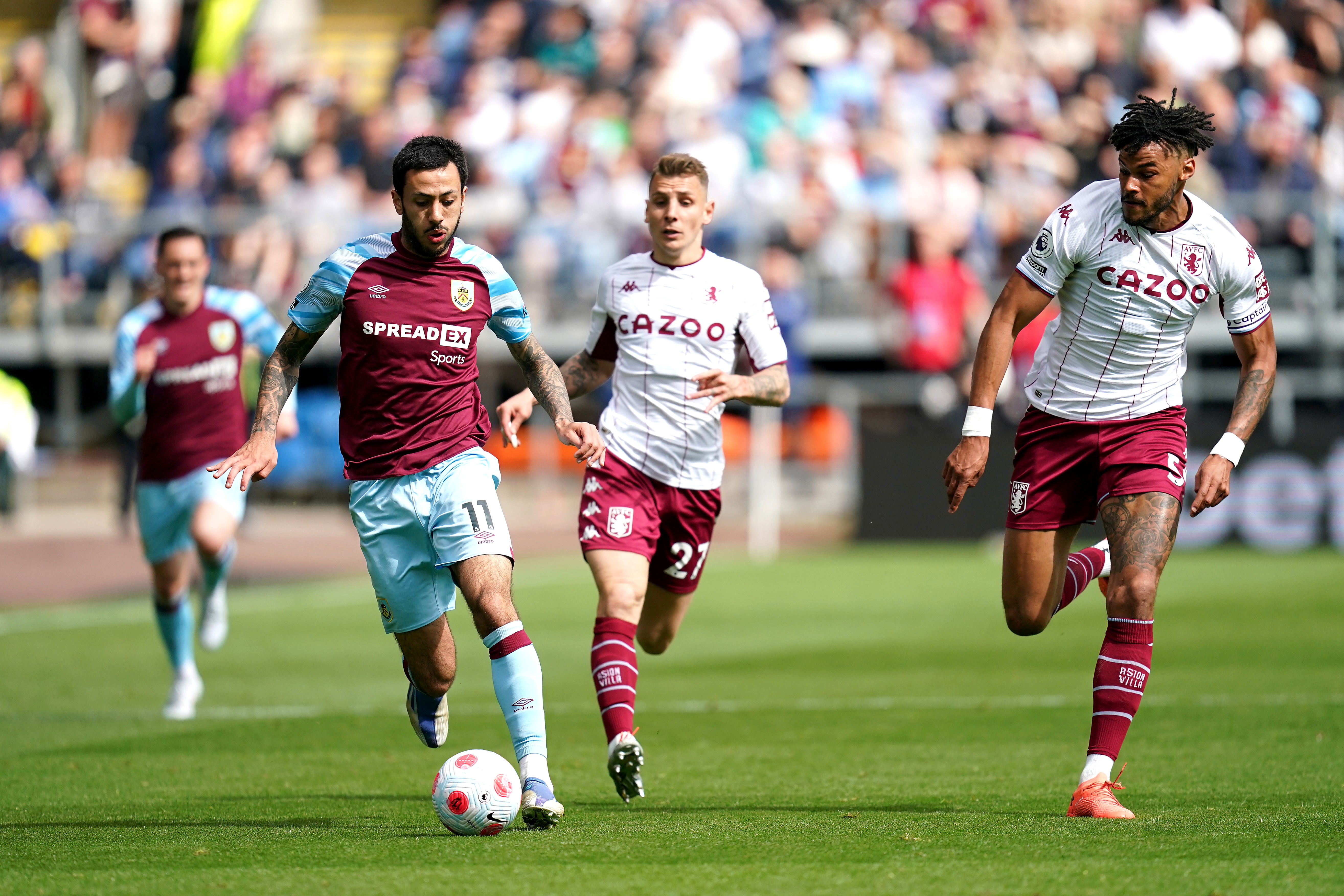 Burnley’s Dwight McNeil runs at the Aston Villa defence (Nick Potts/PA)