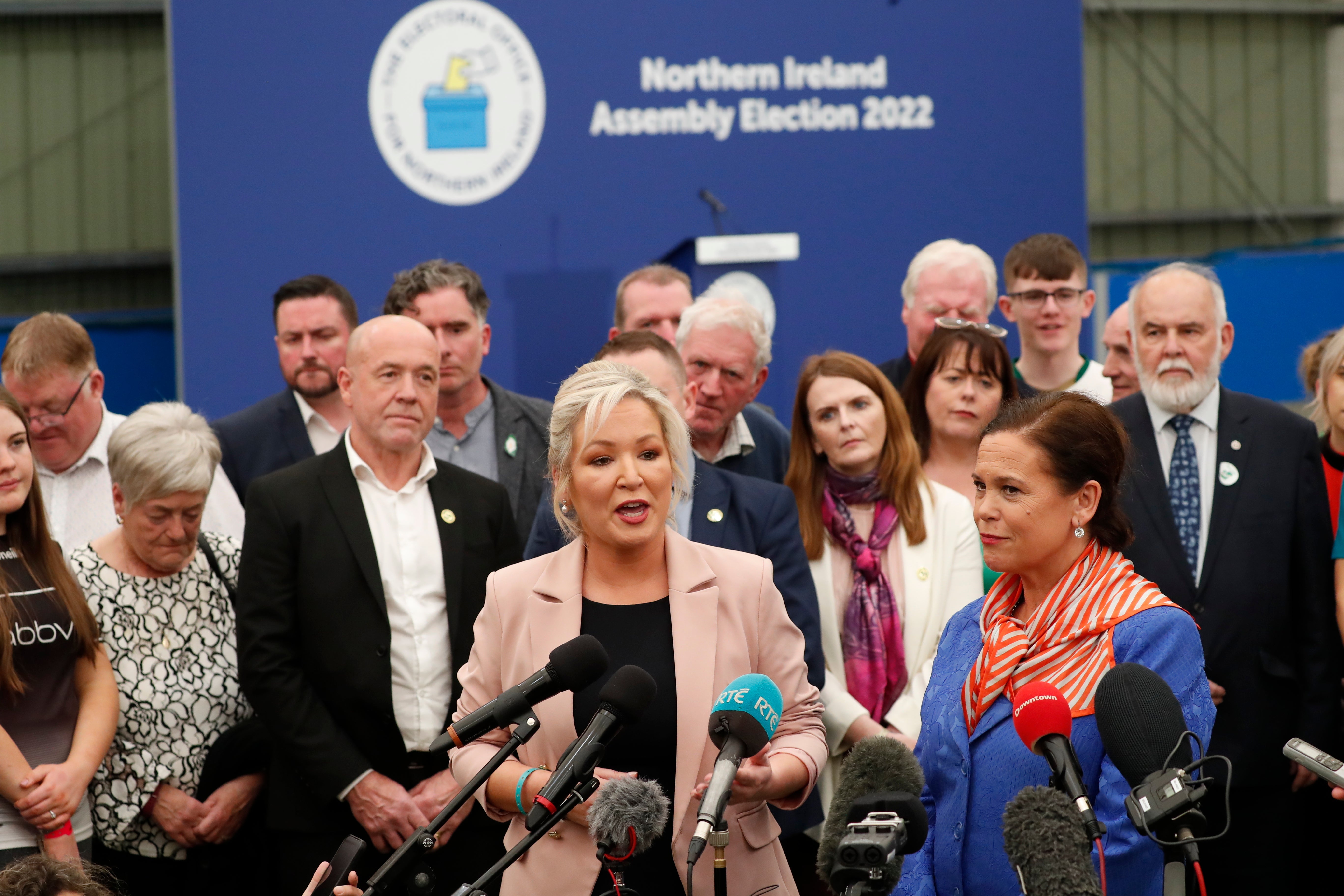 Sinn Fein’s Michelle O’Neill speaks to media after her party’s historic election win