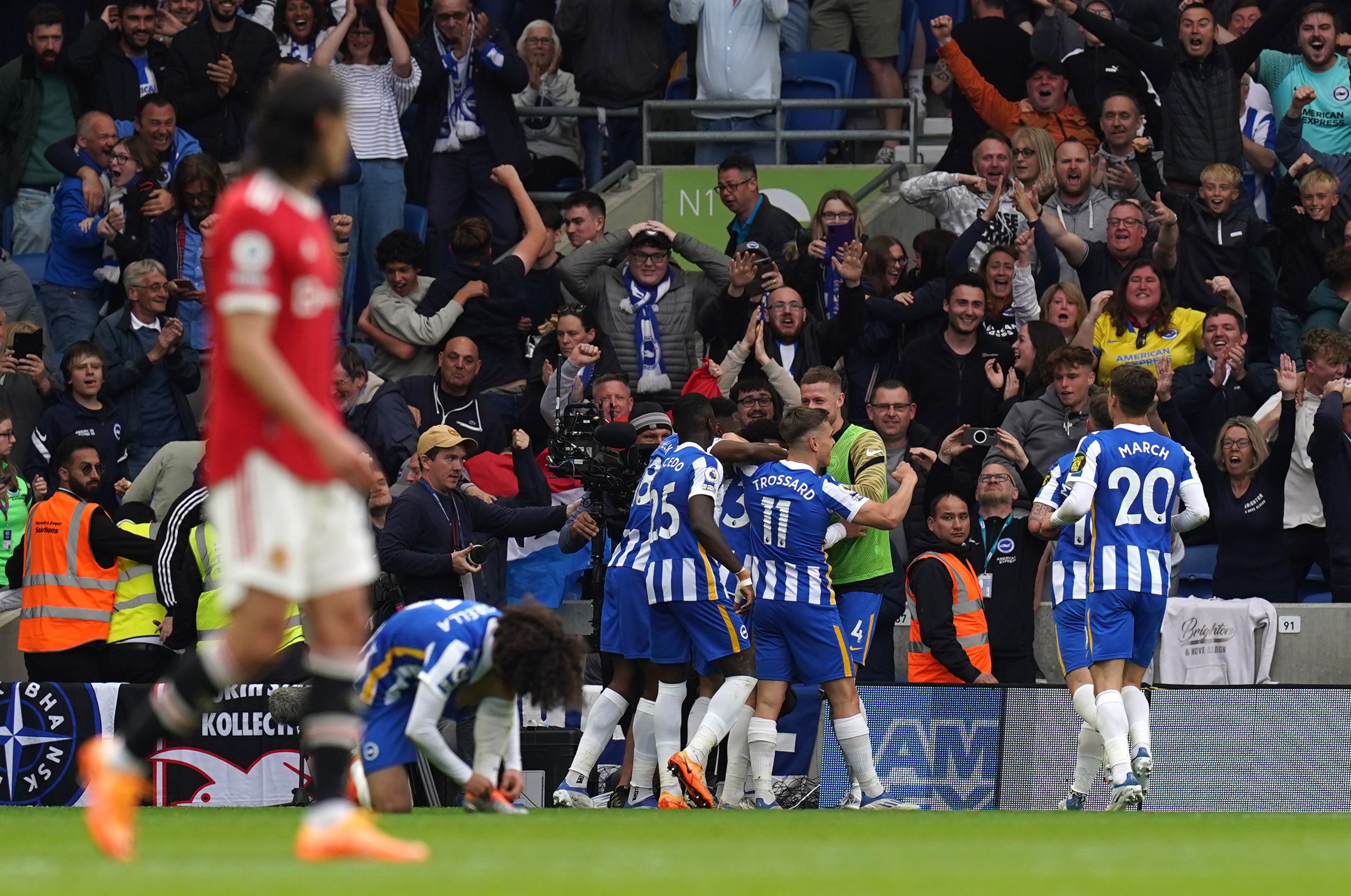 Leandro Trossard celebrates his goal (Gareth Fuller/PA)