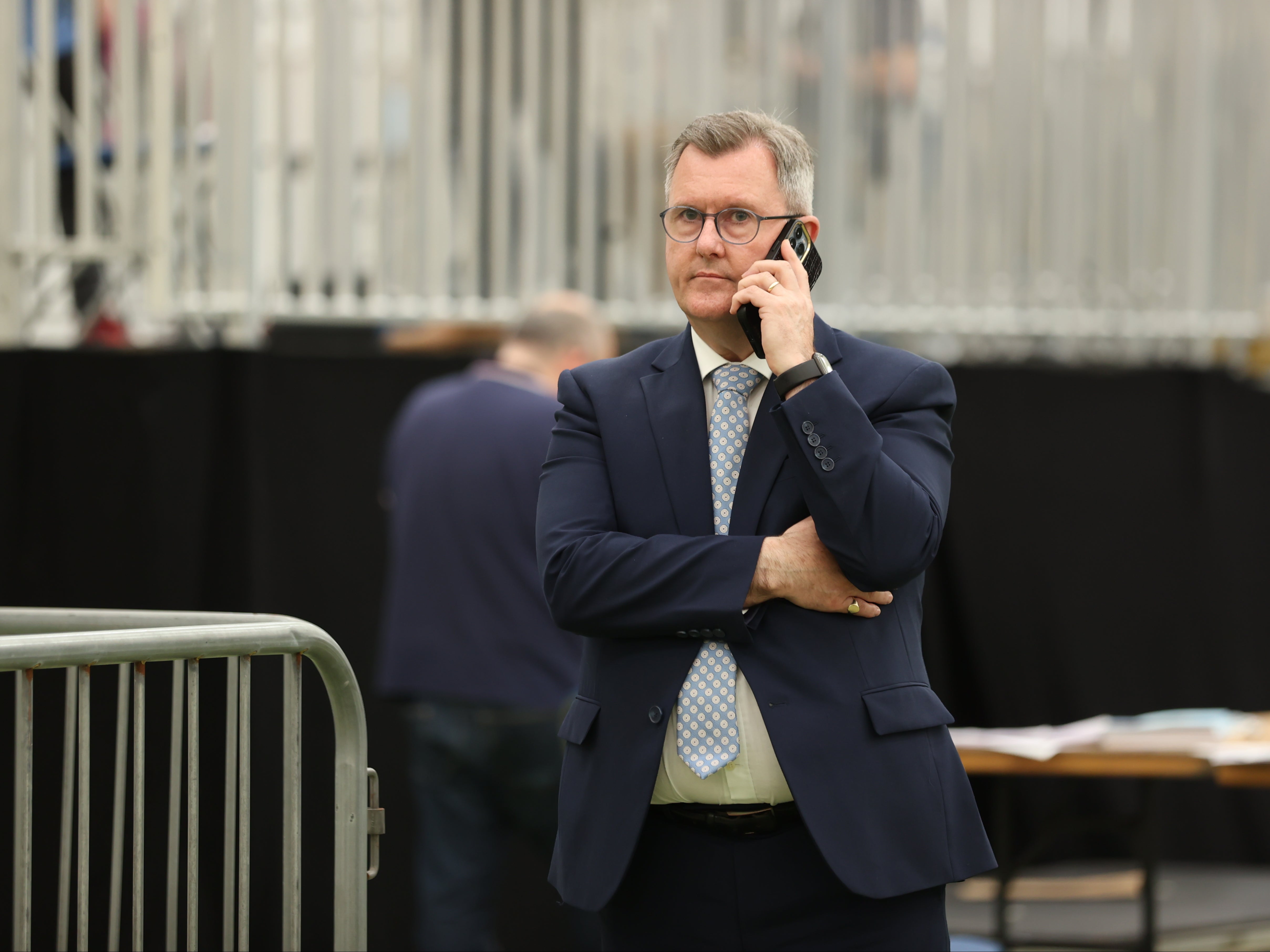 DUP leader Sir Jeffrey Donaldson at Magherafelt count on Saturday