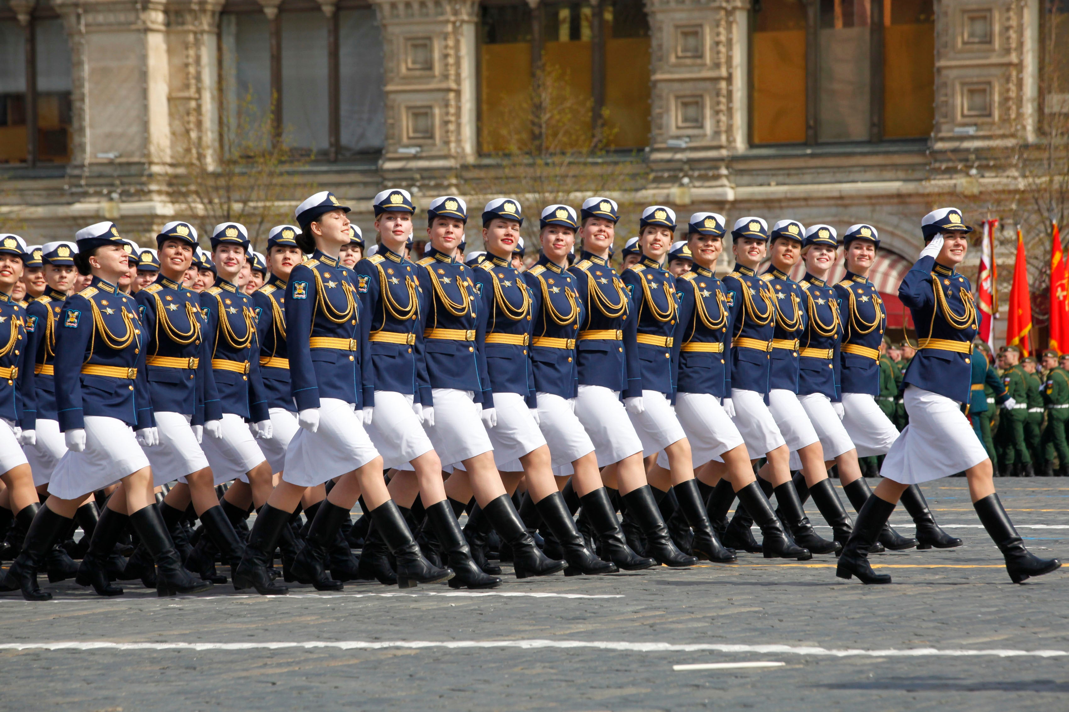 Russian female officers march during a rehearsal of the Victory Day parade