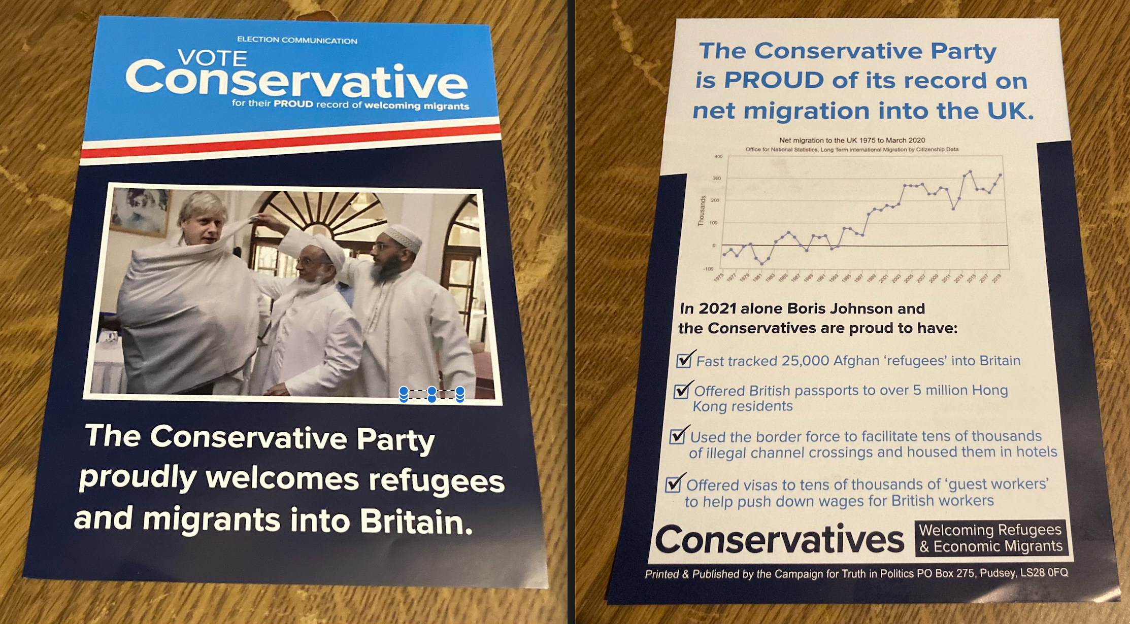 Fake Conservative Party leaflet made and distributed by the PA group