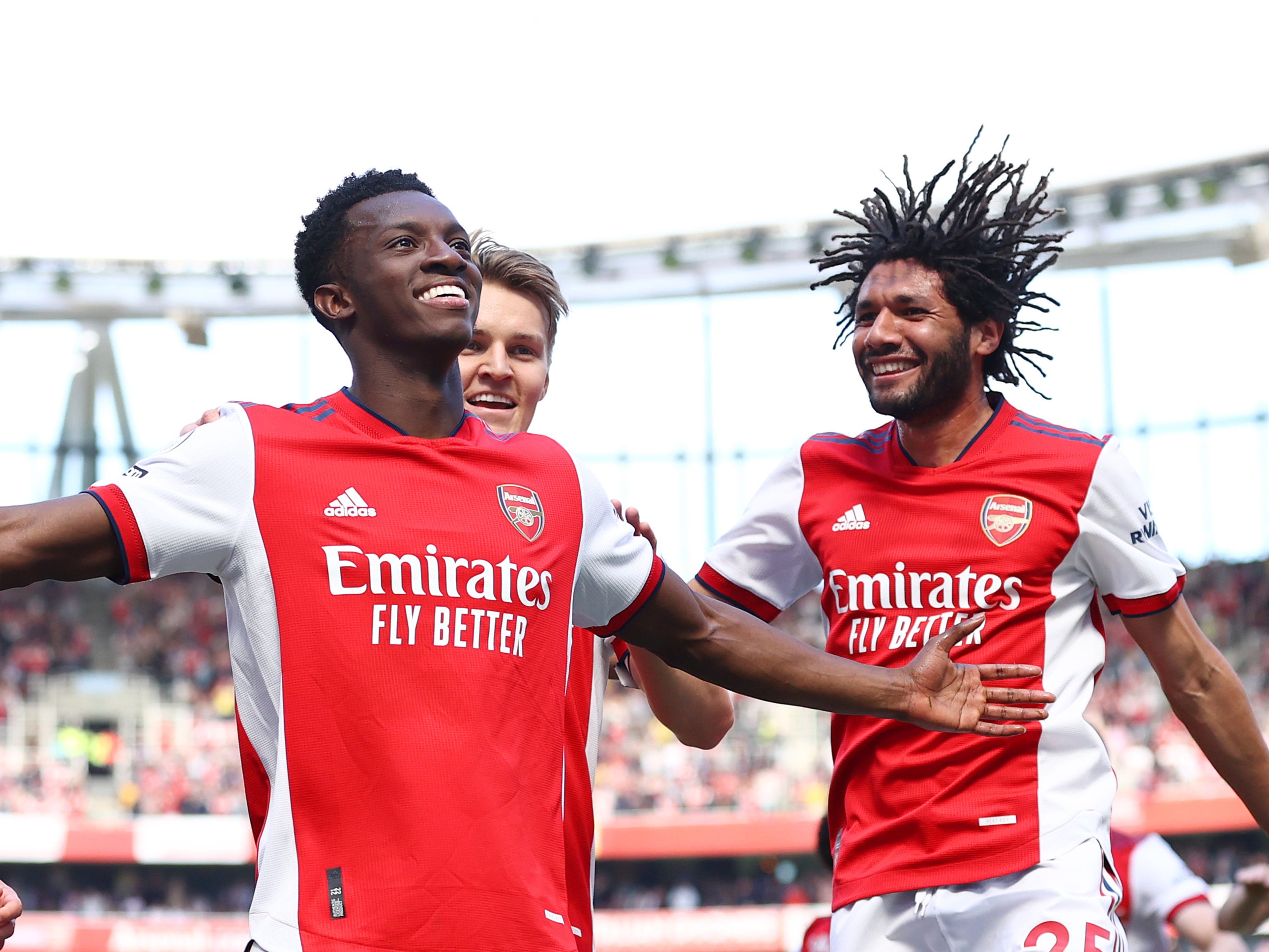 Eddie Nketiah celebrates scoring for Arsenal