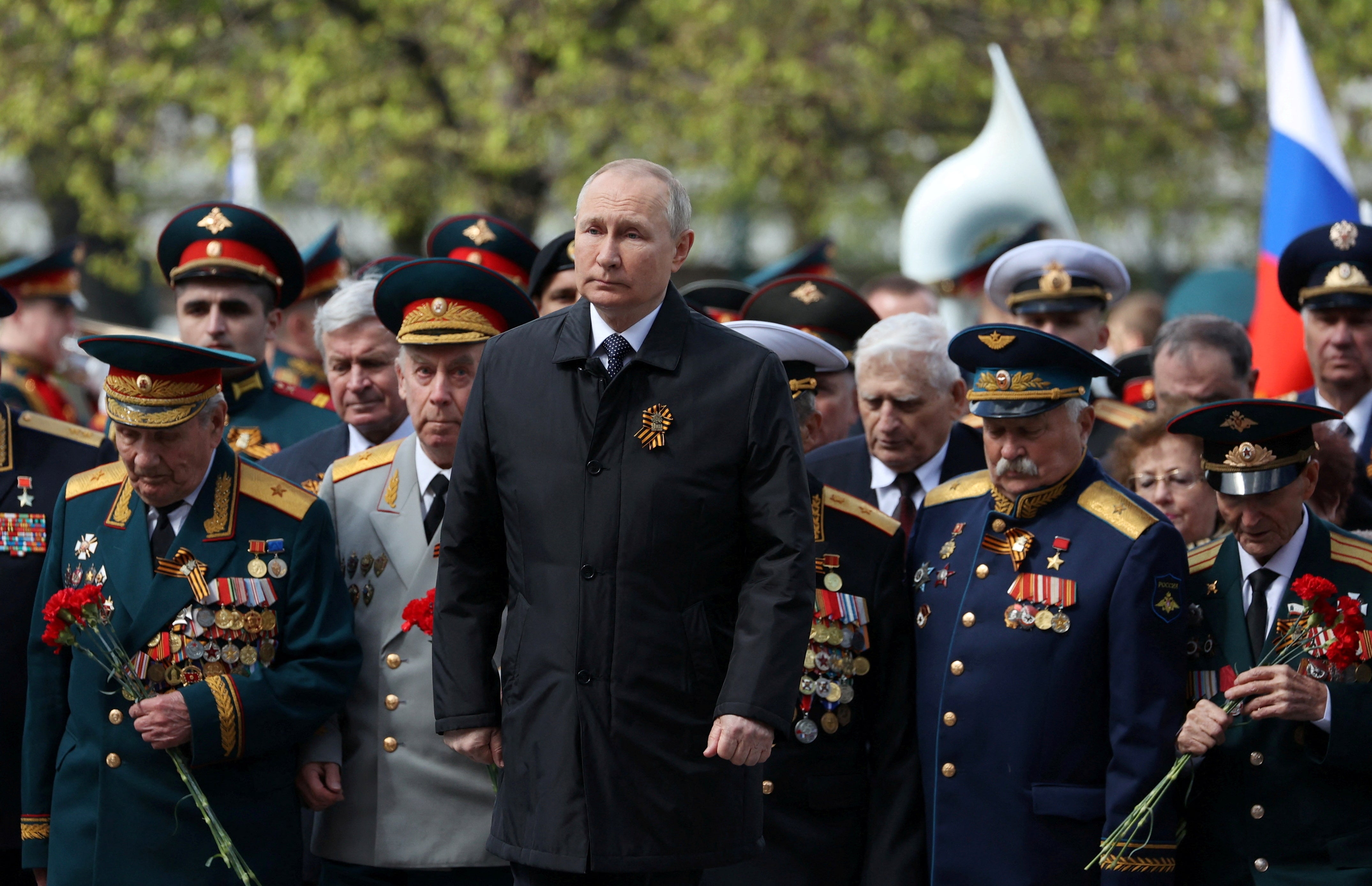 Russian President Vladimir Putin takes part in a commemoration ceremony on Victory Day in Moscow