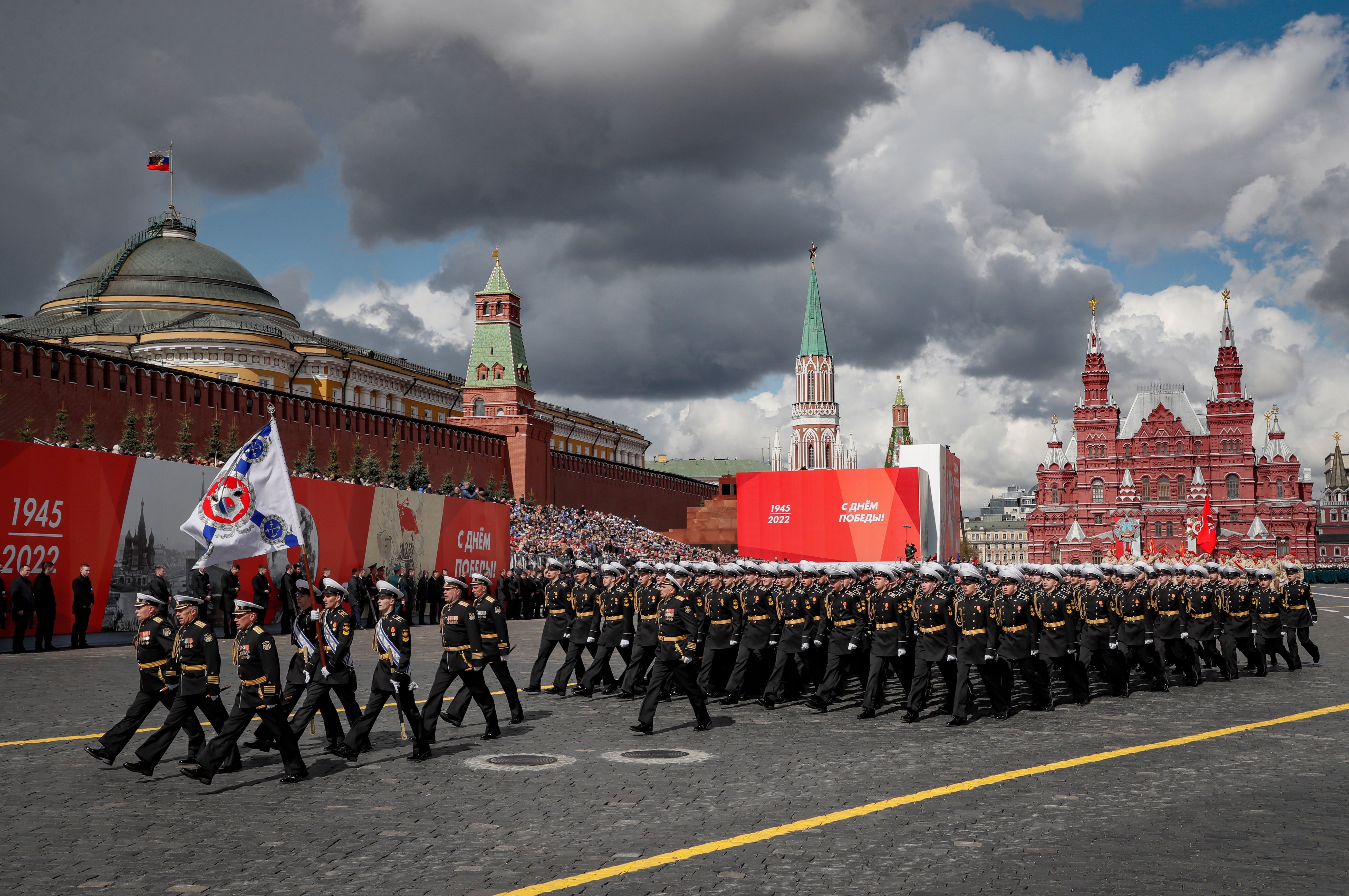 Russian servicemen take part in the Victory Day military parade