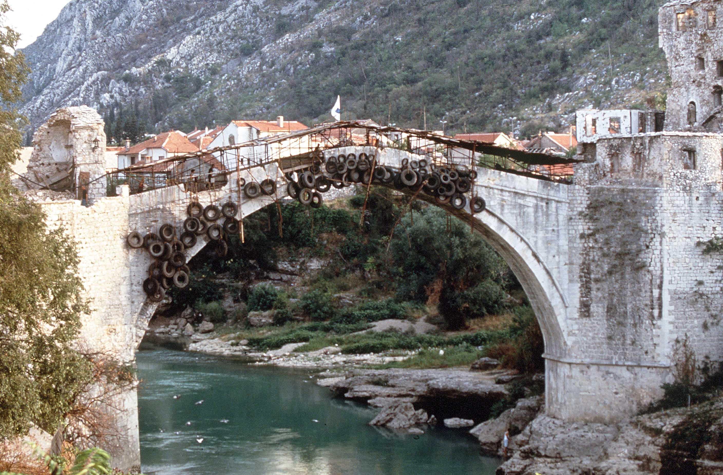 The bridge at Mostar was destroyed during the war in the former Yugoslavia, in 1993. It was rebuilt in 2004