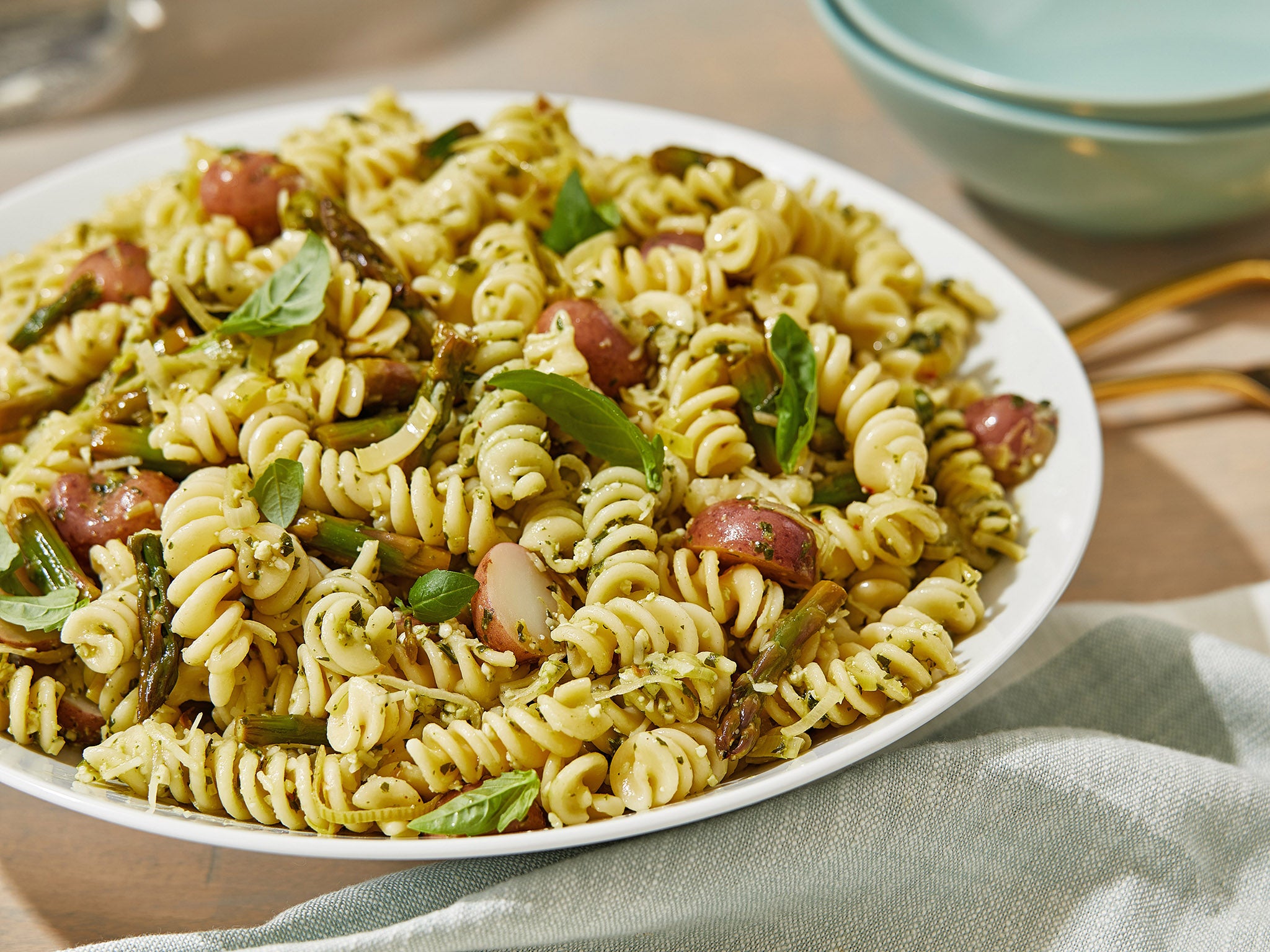 Carb-on-carb action: The recipe includes the addition of baby potatoes along with pasta, which you boil simultaneously