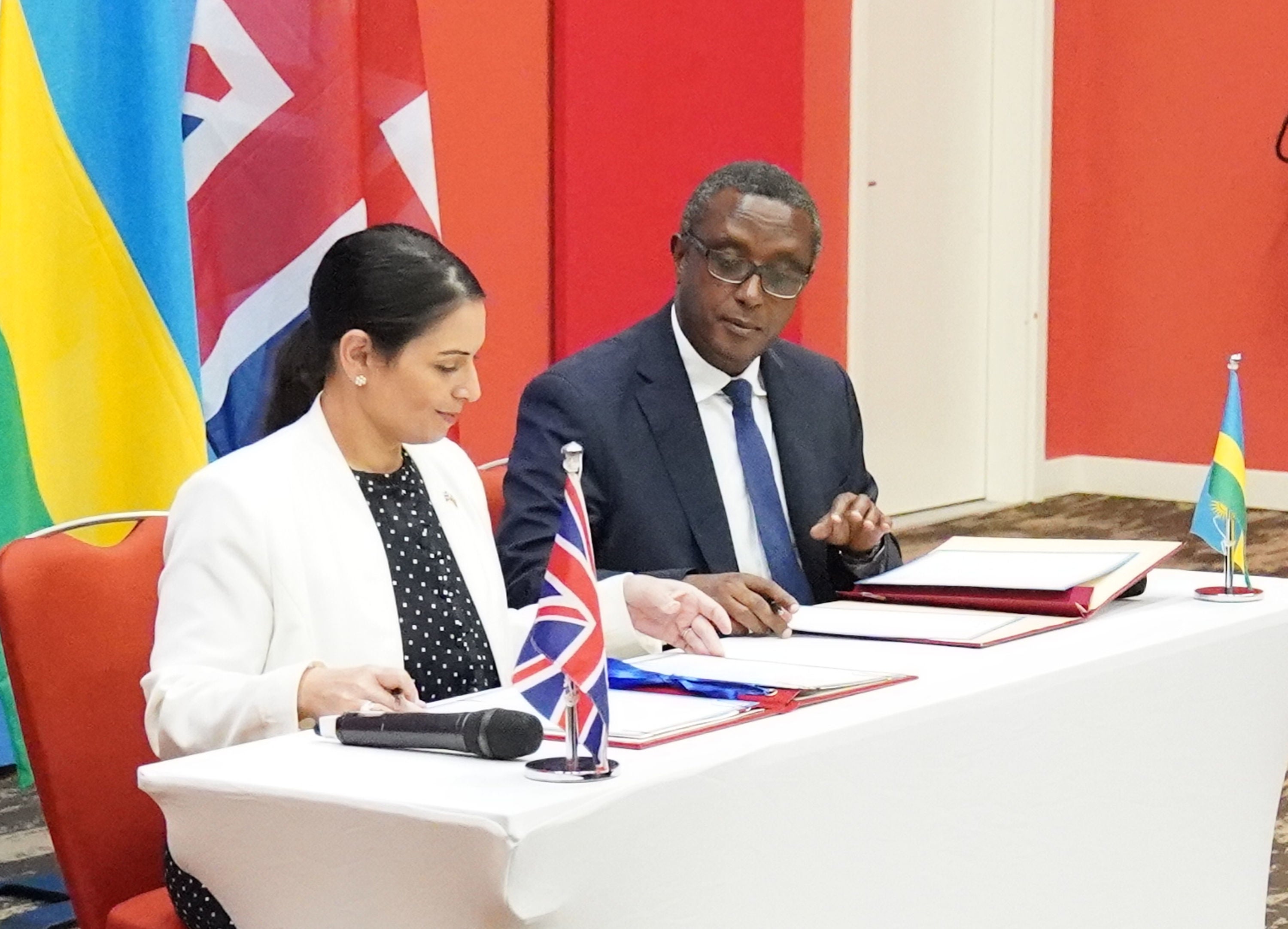 Home Secretary Priti Patel and Rwandan minister for foreign affairs and international co-operation, Vincent Biruta, signed a “world-first” migration and economic development partnership in the East African nation’s capital last month (Flora Thompson/PA)