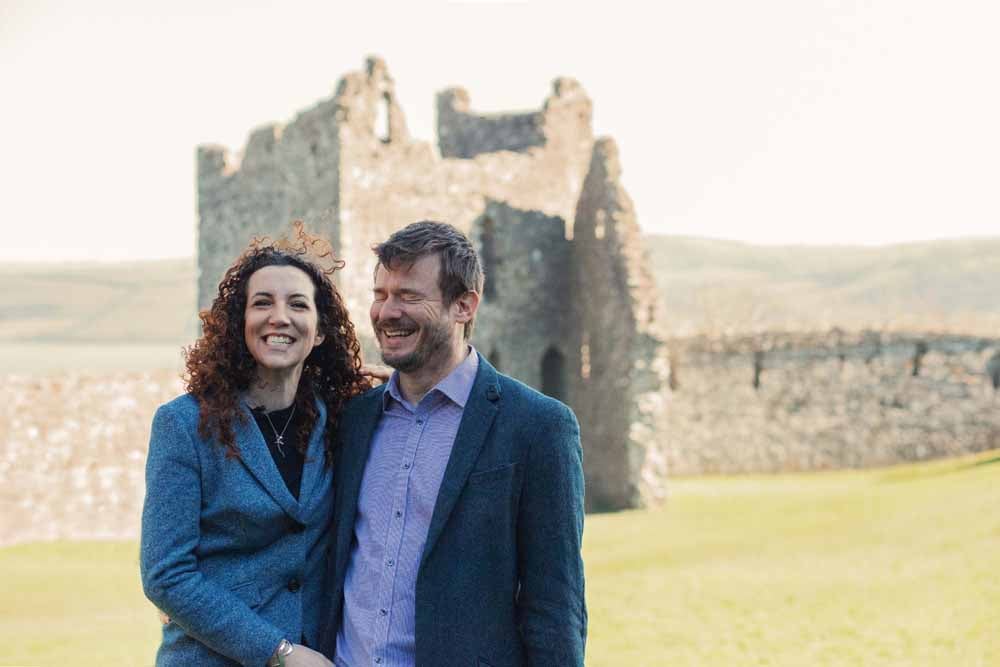 Marian and Rob outside the castle