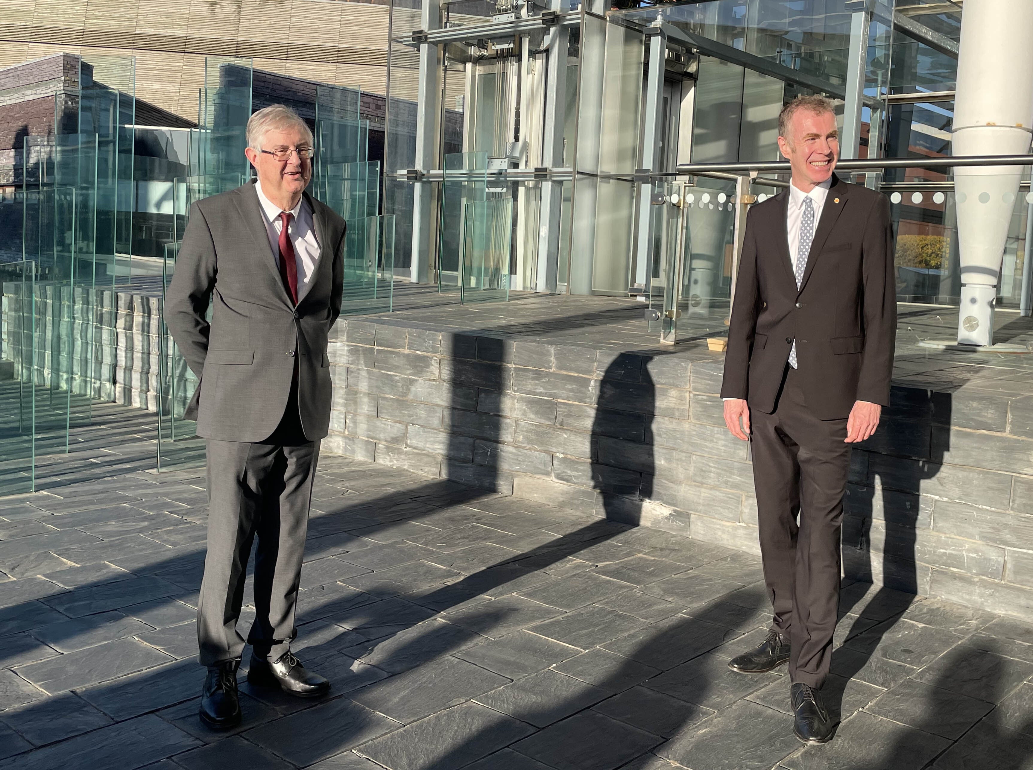 First Minister of Wales, Mark Drakeford and Plaid Cymru leader Adam Price at the Senedd, Cardiff in November (Bronwen Weatherby/PA)