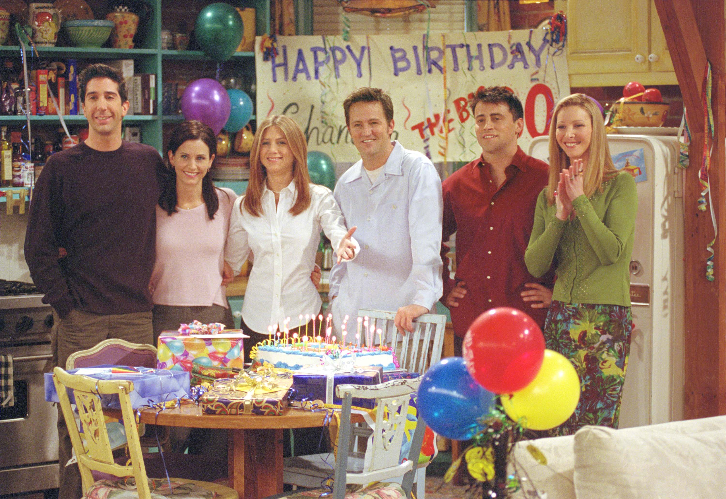 Perry as Chandler Bing with the main cast of ‘Friends’