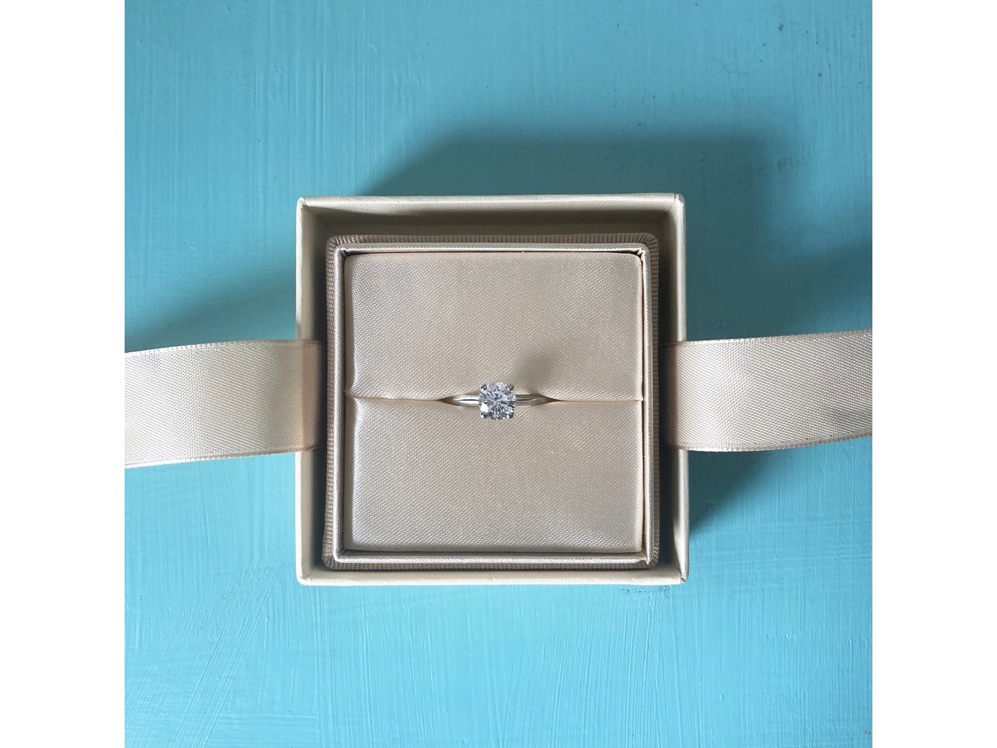 The ring comes packaged in a delicate box