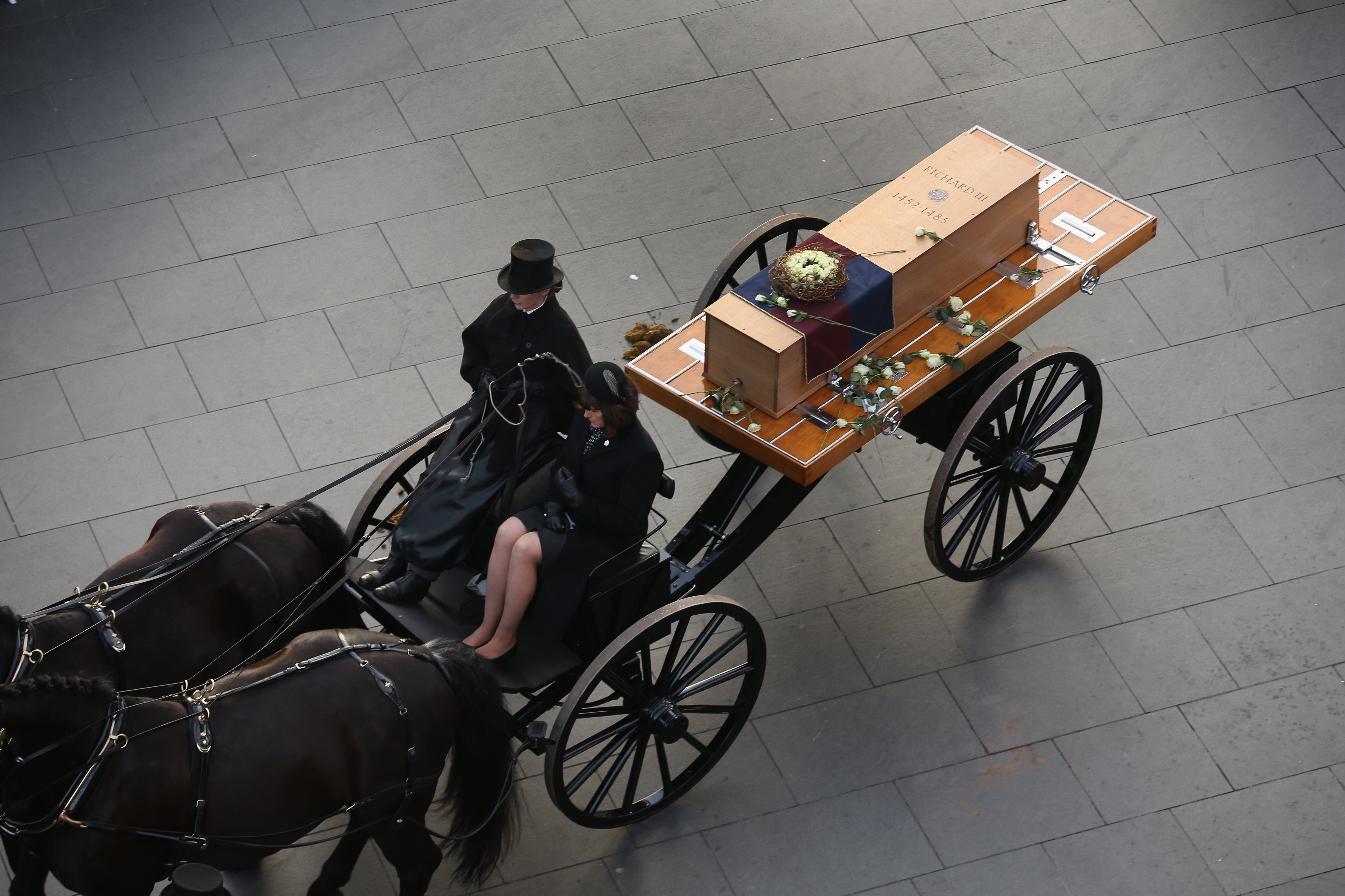 The coffin containing the remains of Richard III, carried in procession for interment at Leicester Cathedral