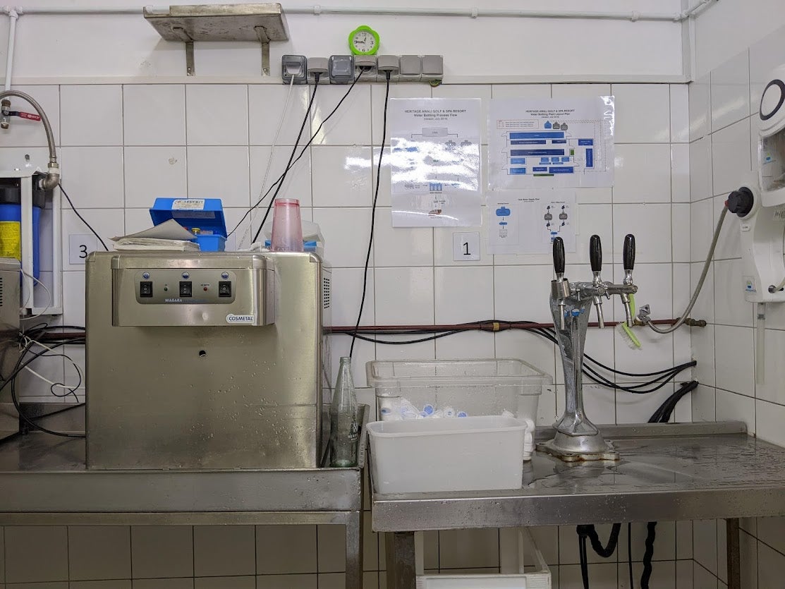 Behind the glamour: the refilling station in the hotel’s water plant