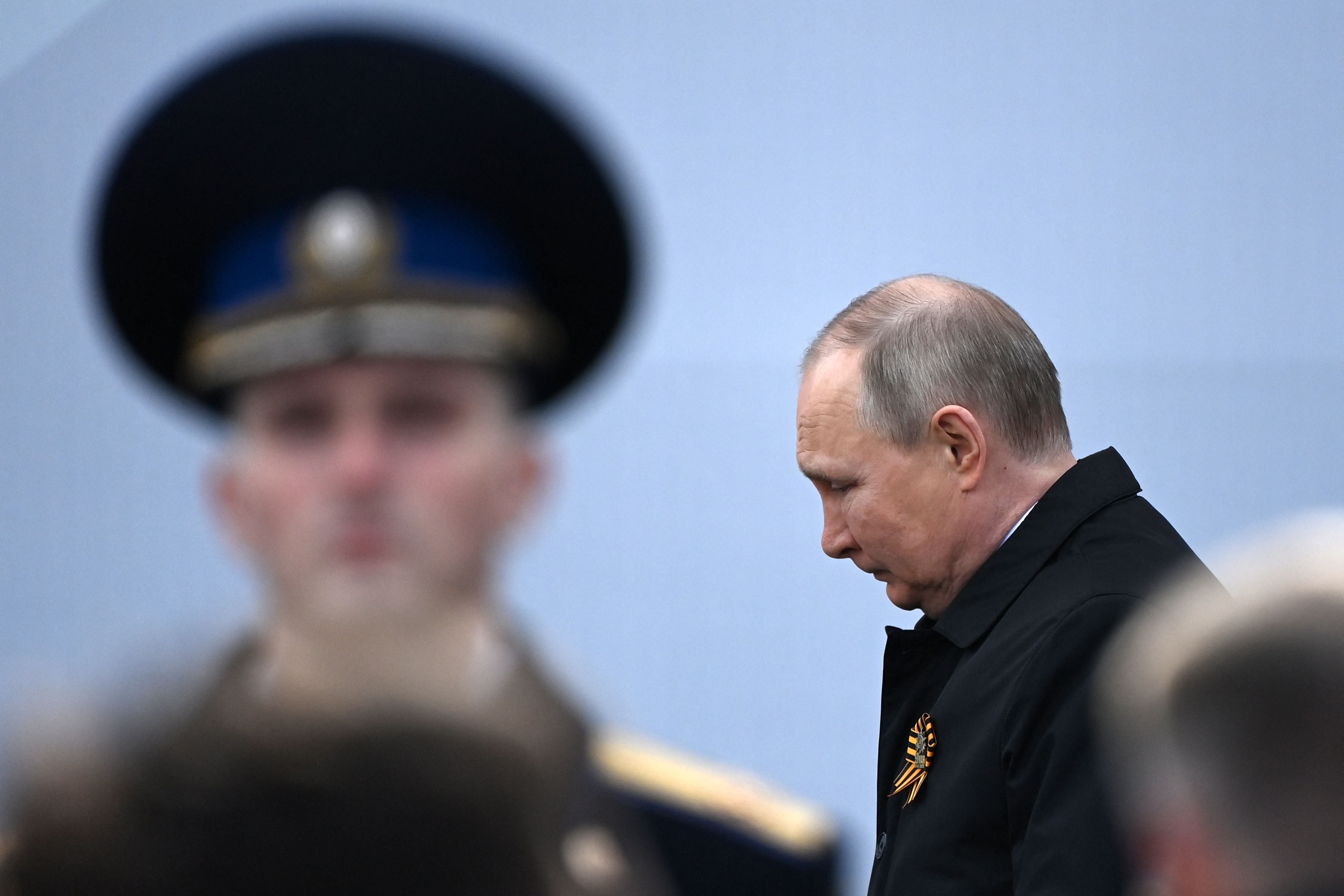 Russian President Vladimir Putin arrives to watch the Victory Day military parade at Red Square in central Moscow on May 9, 2022