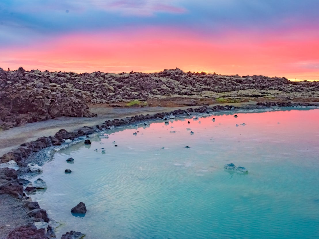 Midnight sun over the Blue Lagoon