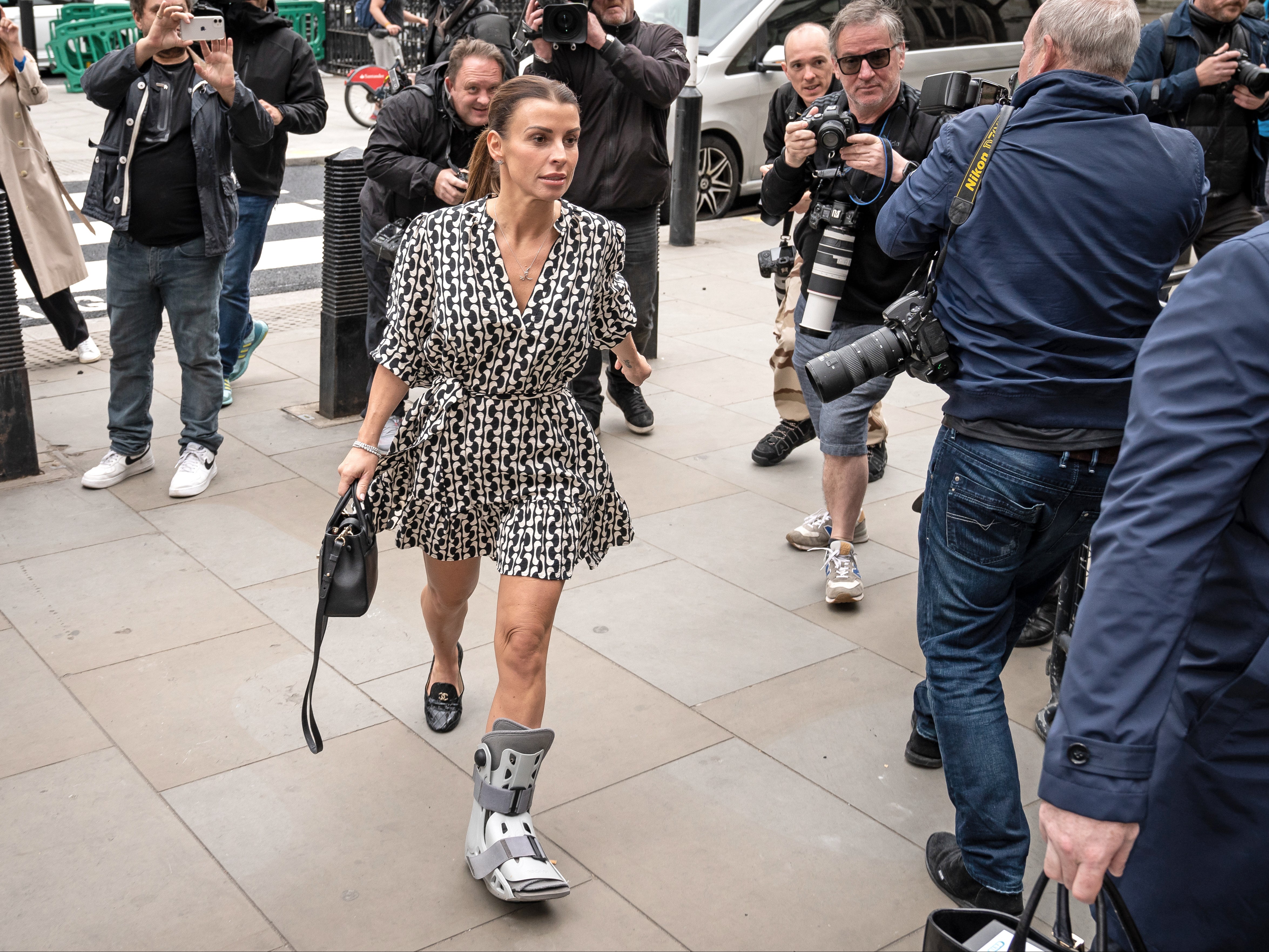 Coleen Rooney arrives at the Royal Courts Of Justice for the second day of the libel trial