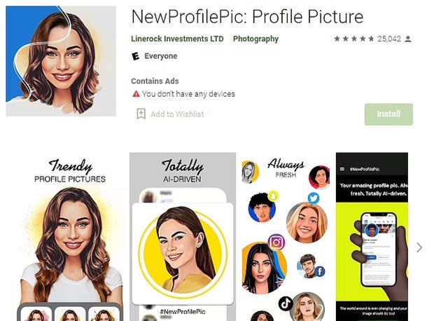 Warnings have been issued over the New Profile Pic app which collects large amounts of personal data from its users