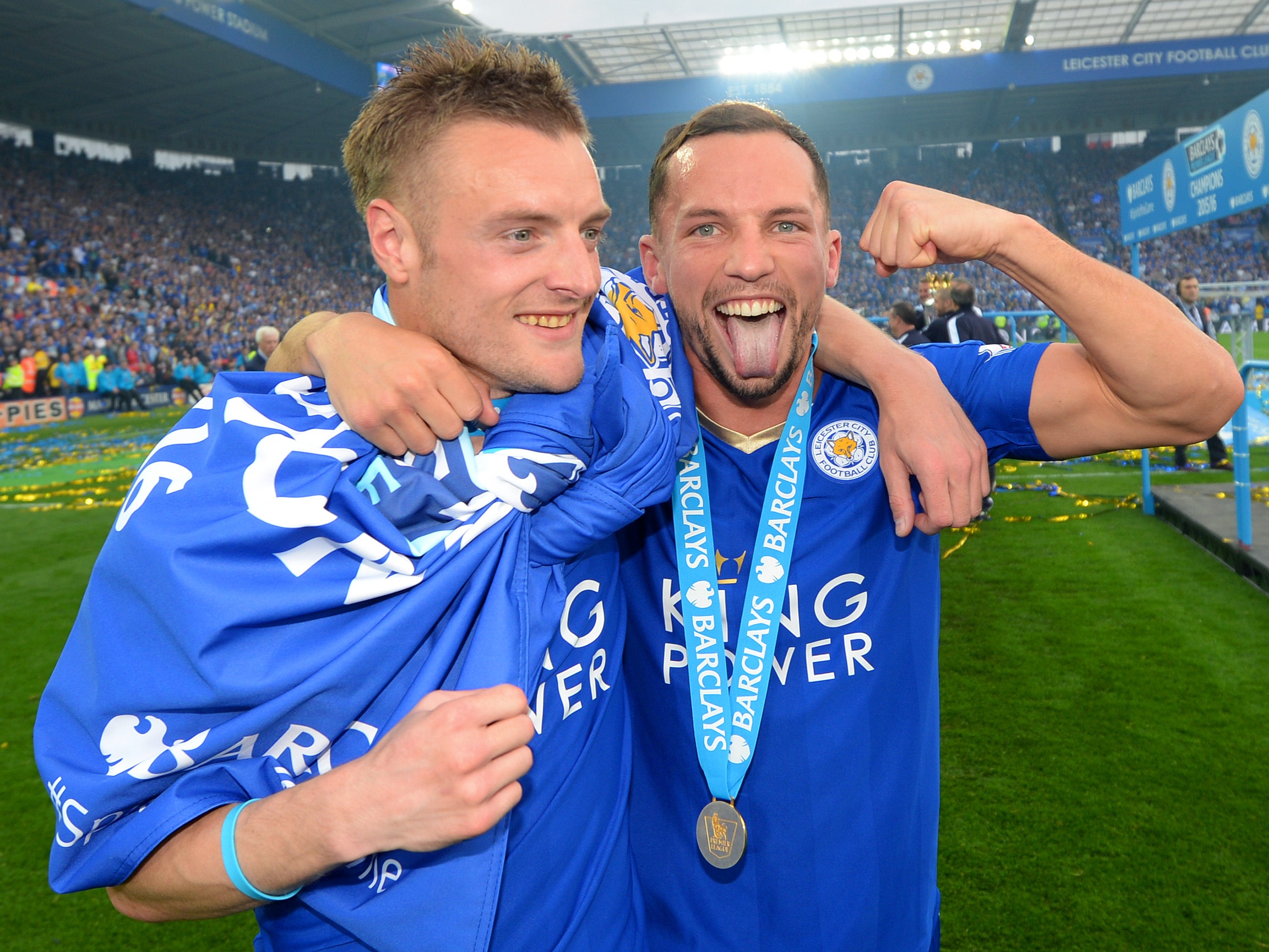 Danny Drinkwater (right) is a former teammate of Ms Vardy’s husband, Jamie