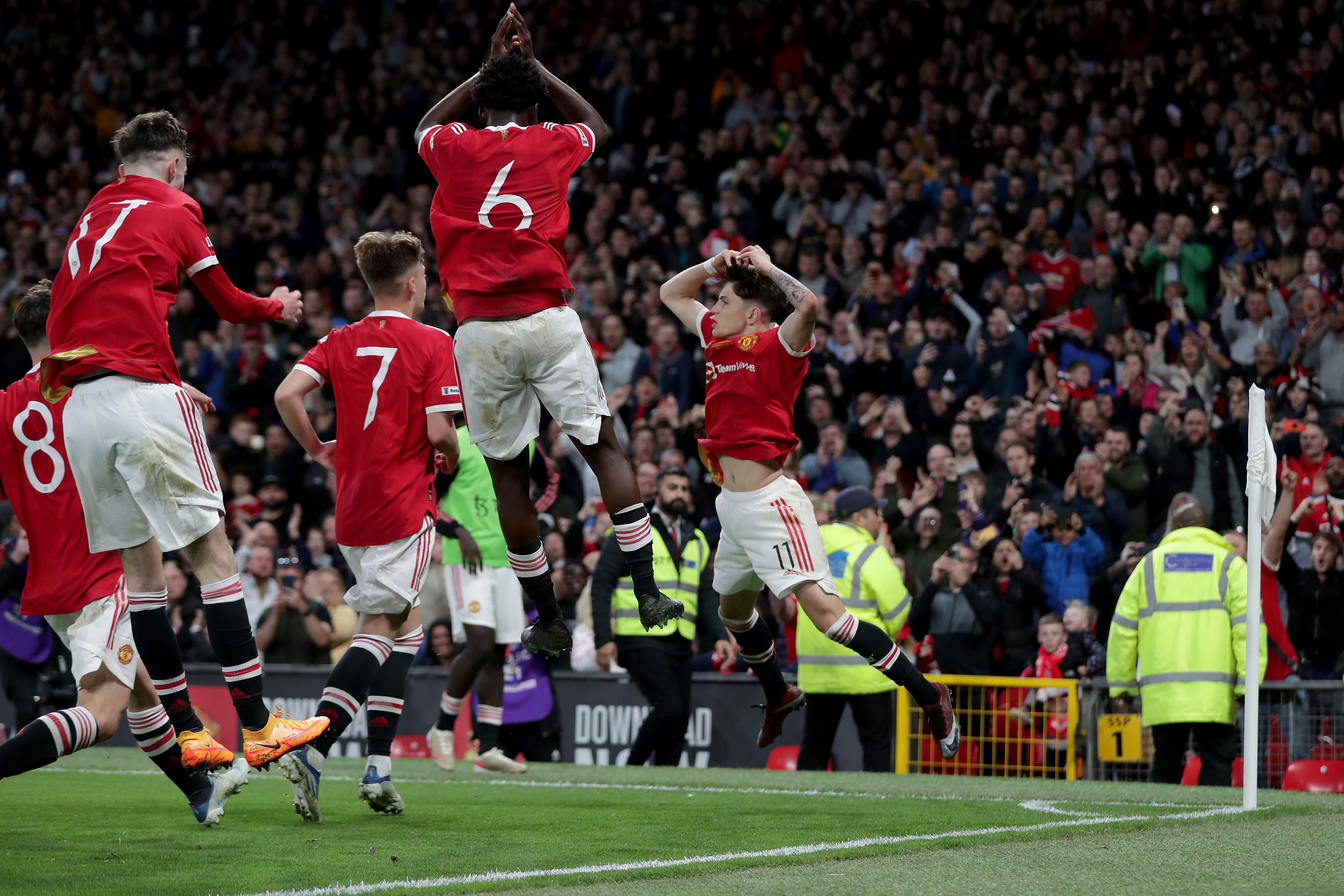 Alejandro Garnacho celebrates his first goal of the evening (Richard Sellers/PA)