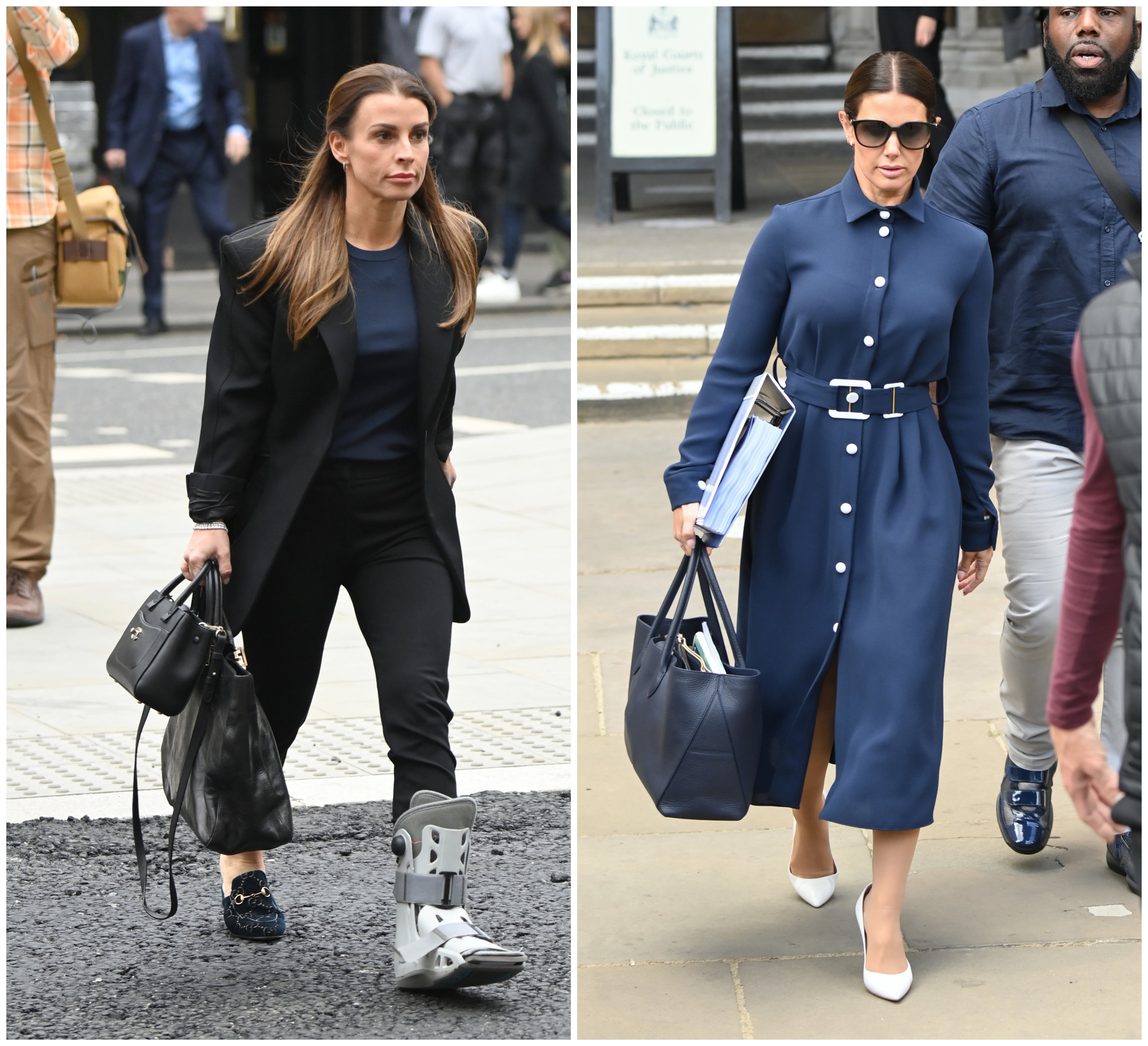 Coleen Rooney (L) and Rebekah Vardy arrive at court