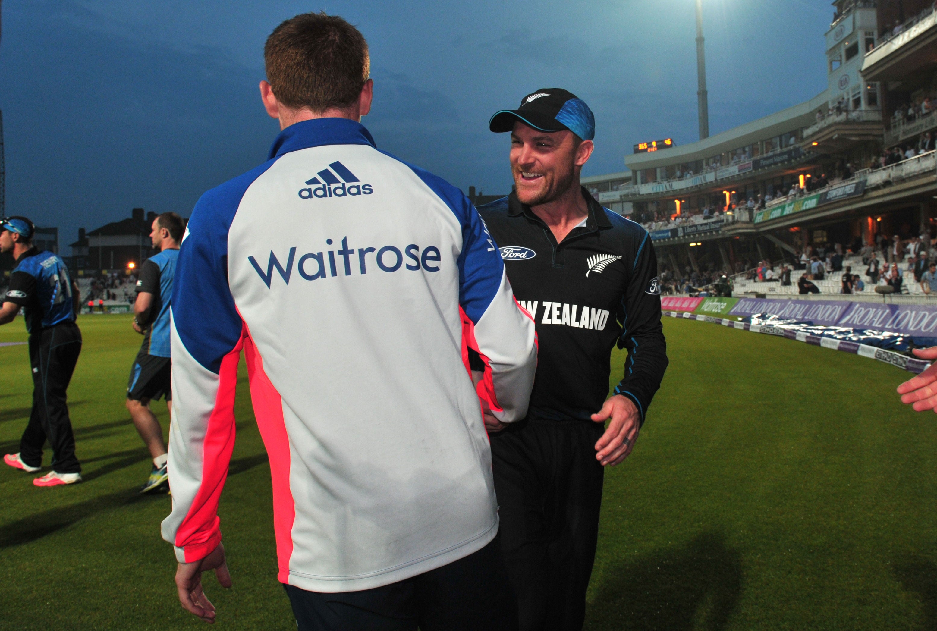 England’s Eoin Morgan (right) shakes hands with McCullum (Anthony Devlin/PA)