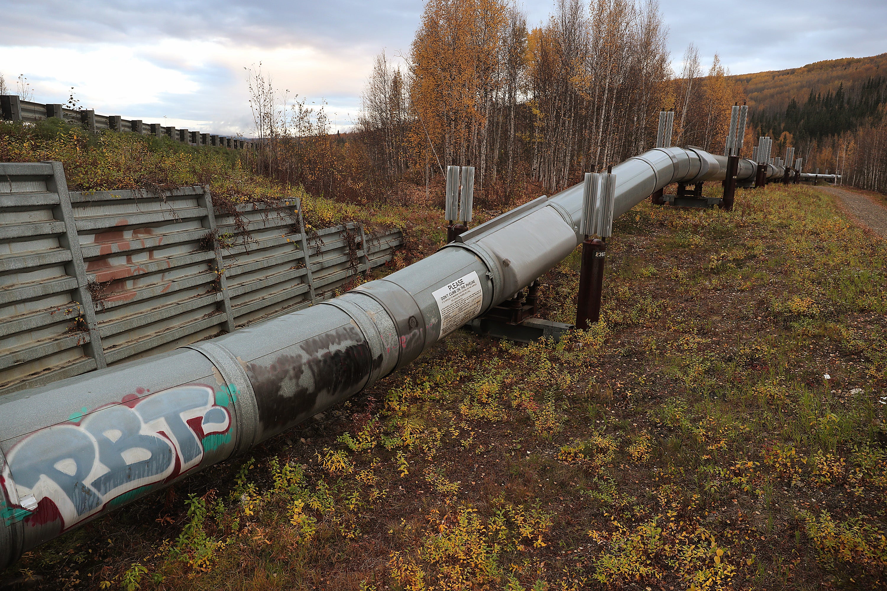 A part of the Trans Alaska Pipeline System is seen on September 17, 2019 in Fairbanks, Alaska