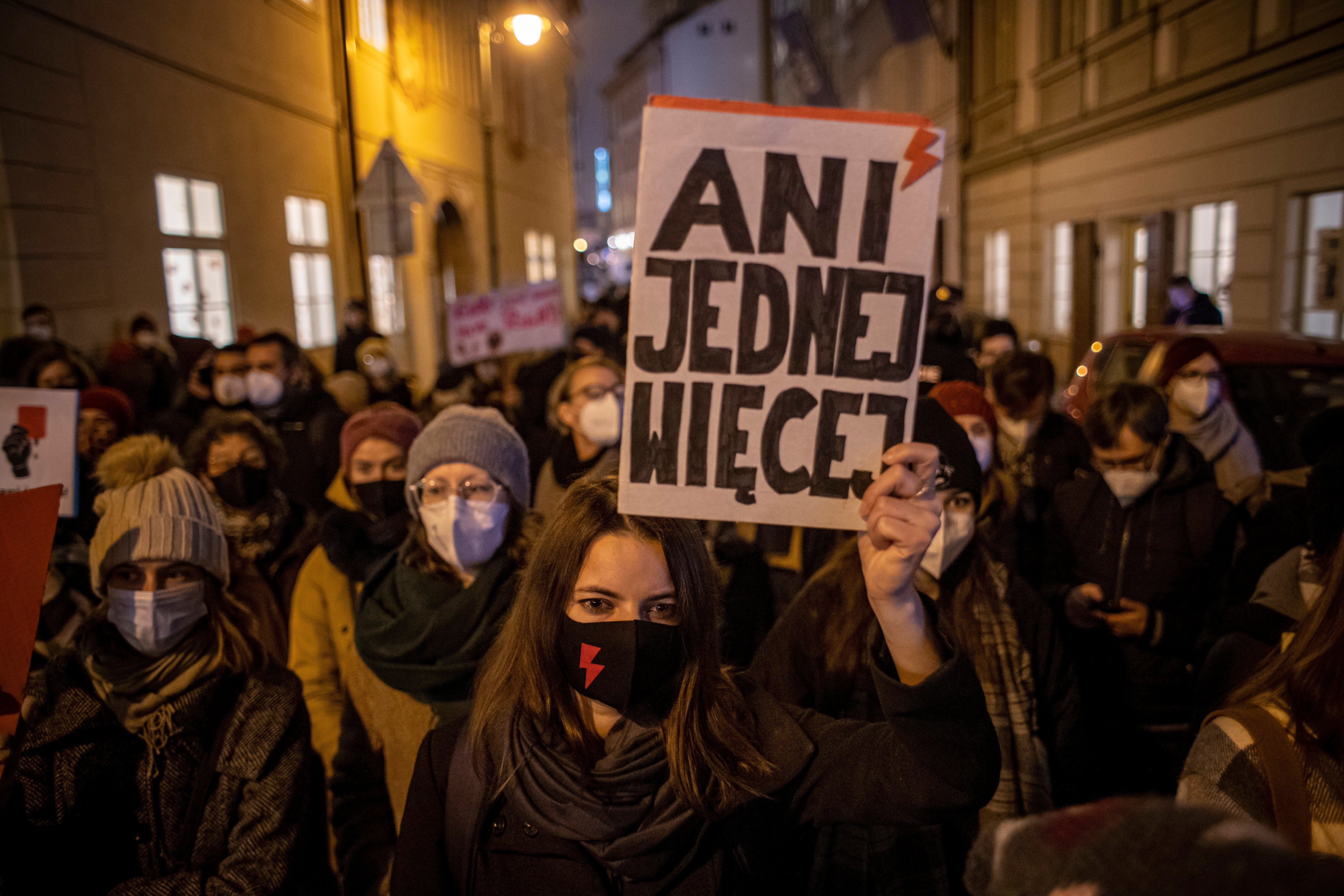 People in Prague take part in a solidarity gathering for reproductive, women’s and human rights in Poland