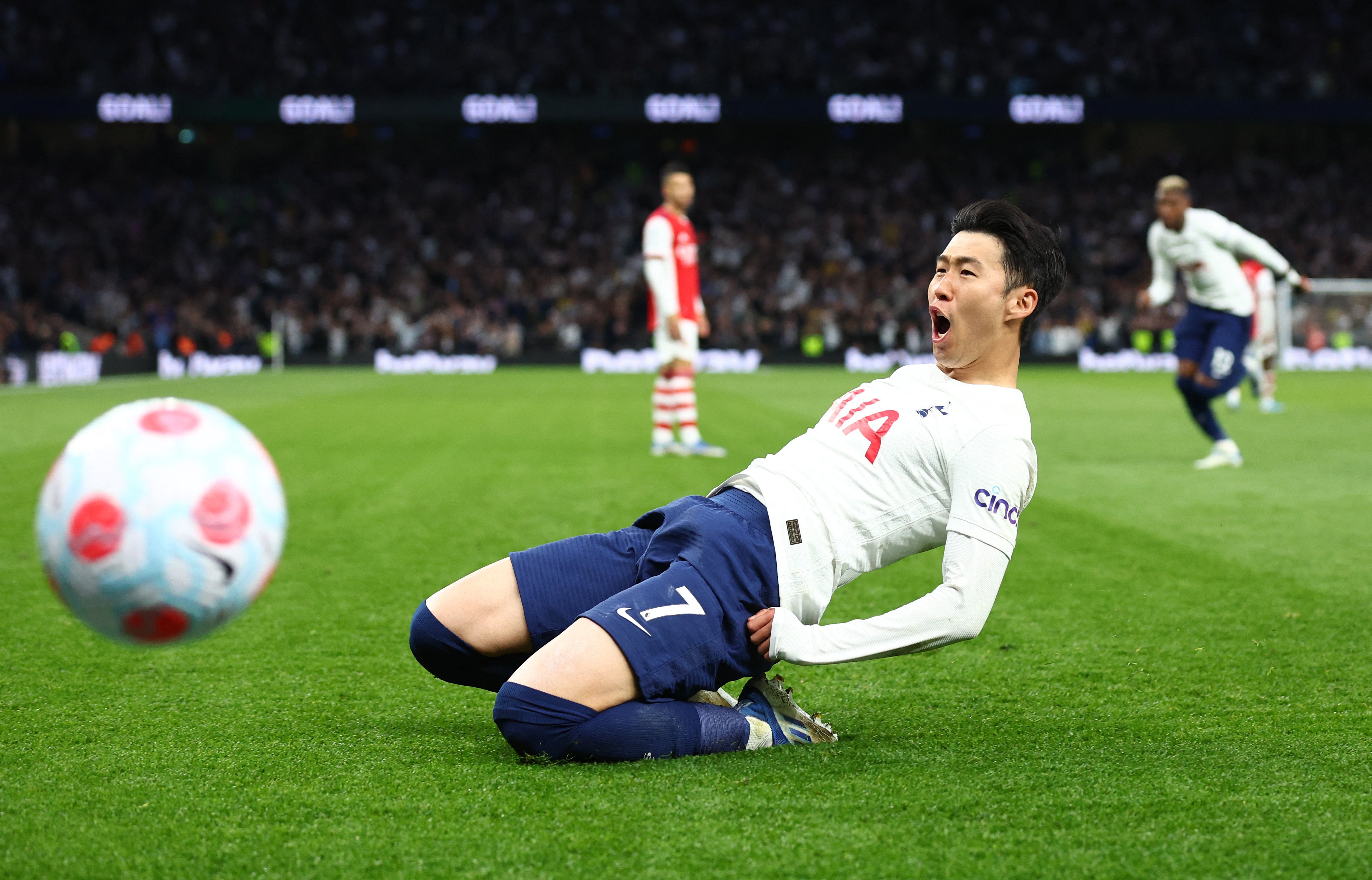 Tottenham Hotspur's Son Heung-min celebrates scoring their third goal