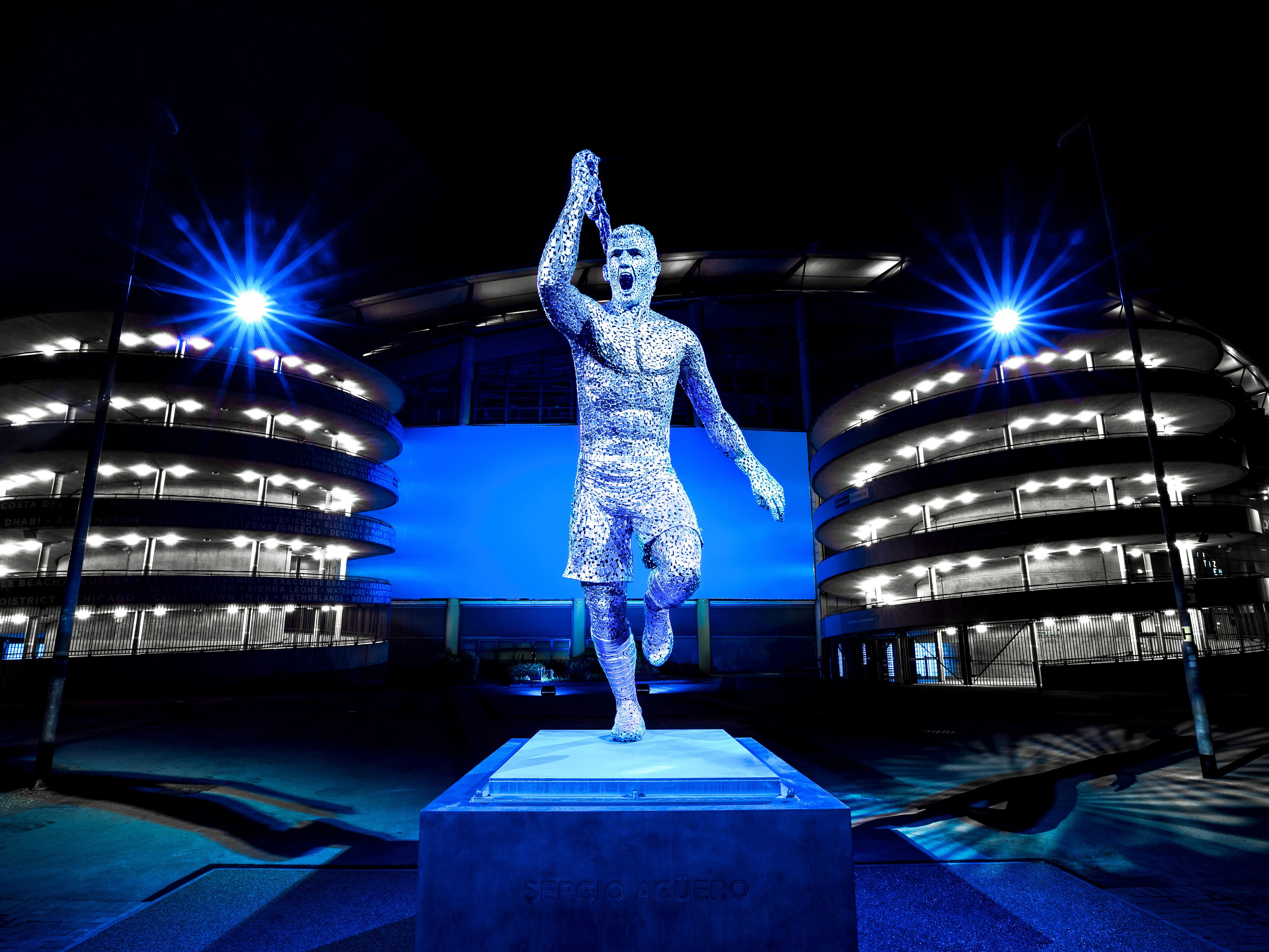 Sergio Aguero’s iconic goal has been commemorated outside the Etihad Stadium