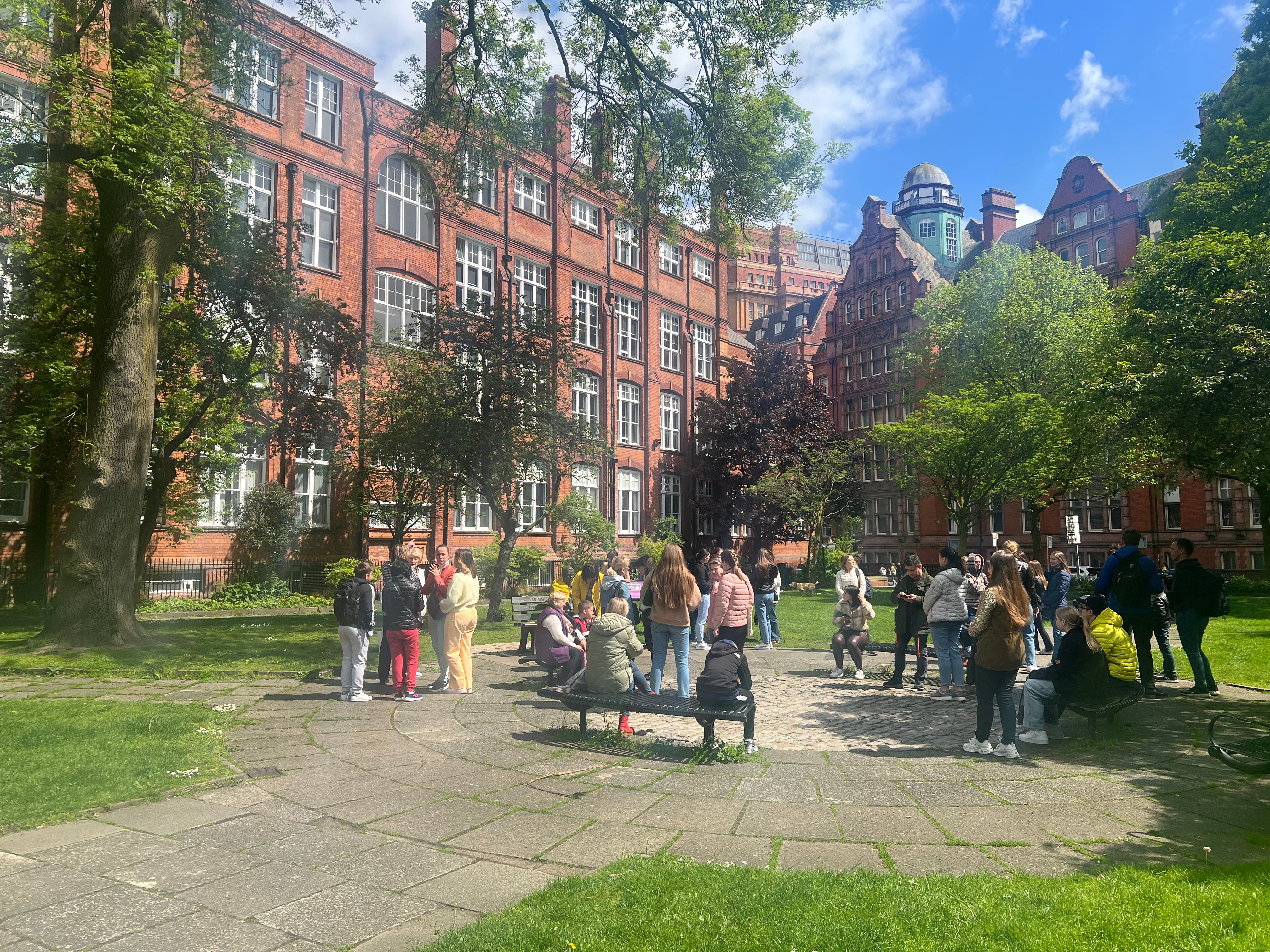 Ukrainian refugees gather for a tour of Manchester (Maria Romanenko/PA)