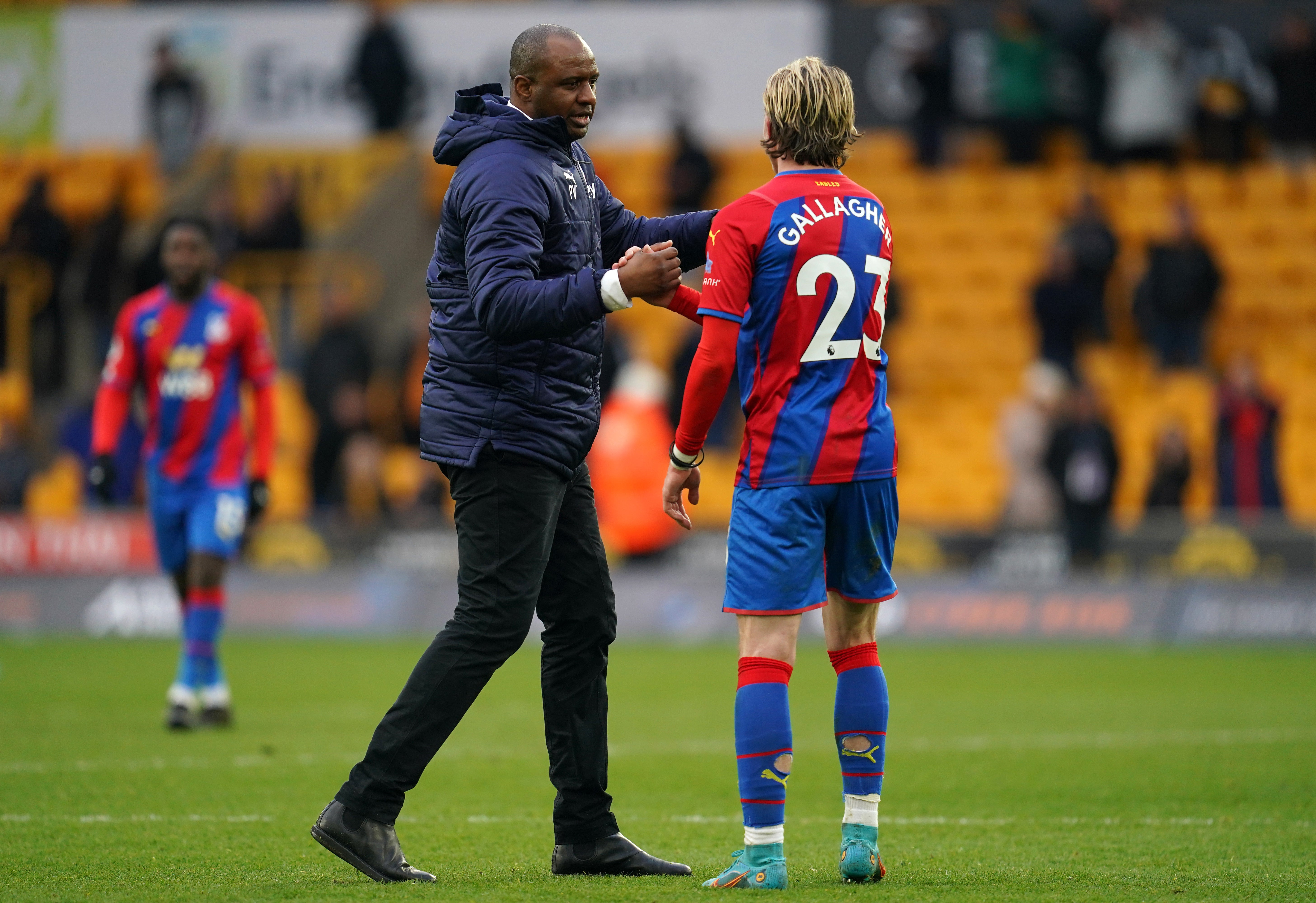 Crystal Palace manager Patrick Vieira and Conor Gallagher (Nick Potts/PA)