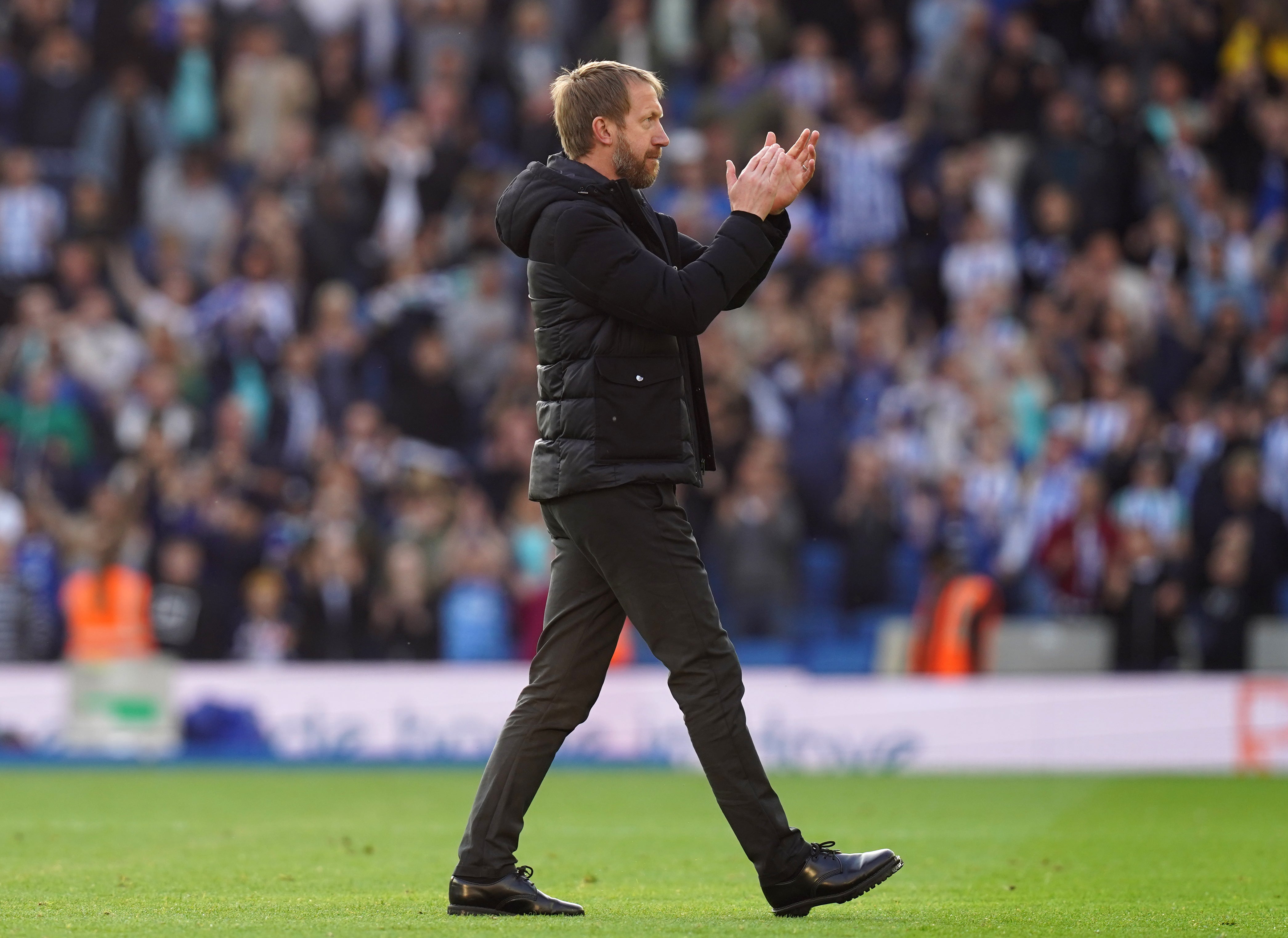 Brighton manager Graham Potter applauds the fans (Gareth Fuller/PA)