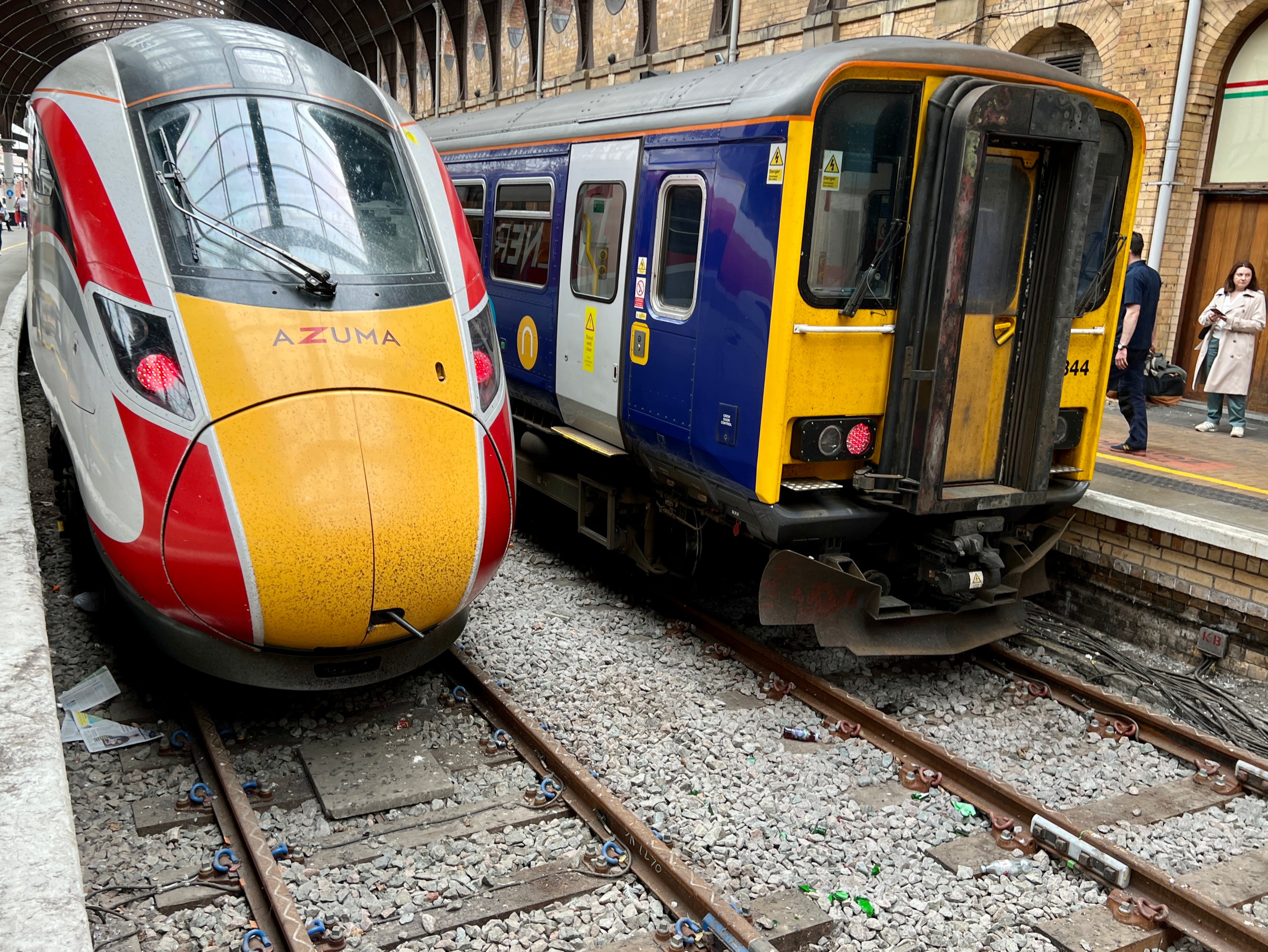 On schedule? An LNER Azuma express and a local Northern service at York station