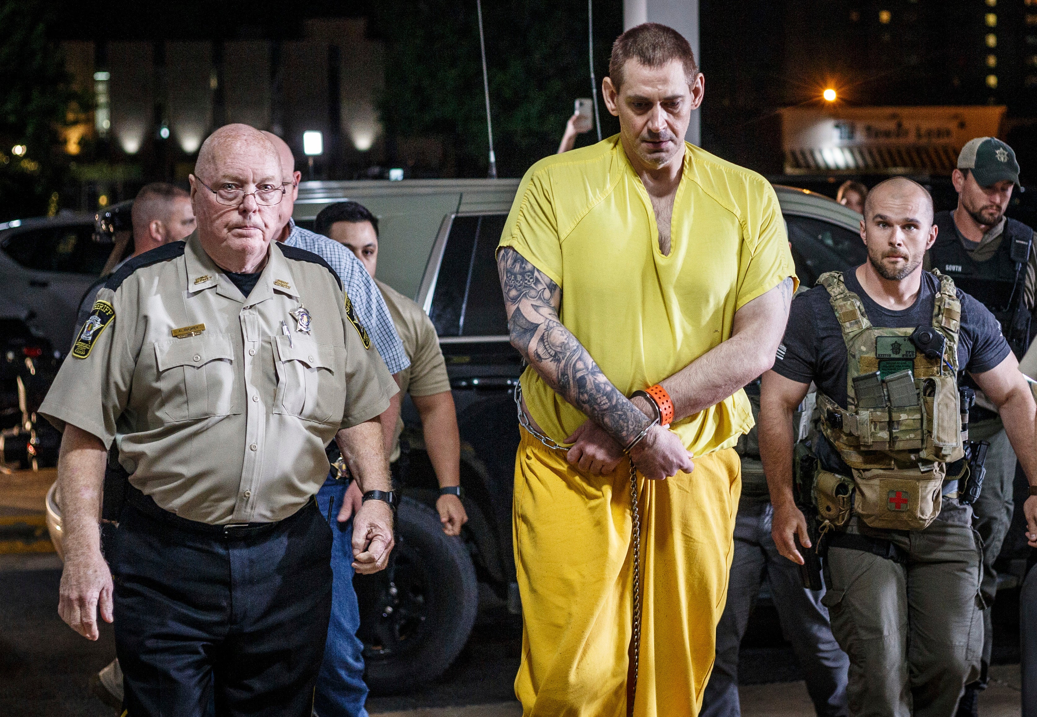 Escaped inmate Casey White arrives at the Lauderdale County Courthouse in Florence, Alabama, on Tuesday night