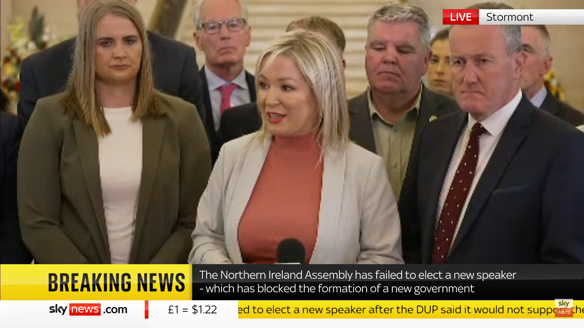 Sinn Fein first minister designate Michelle O’Neill speaking after the failure to elect a speaker to the assembly