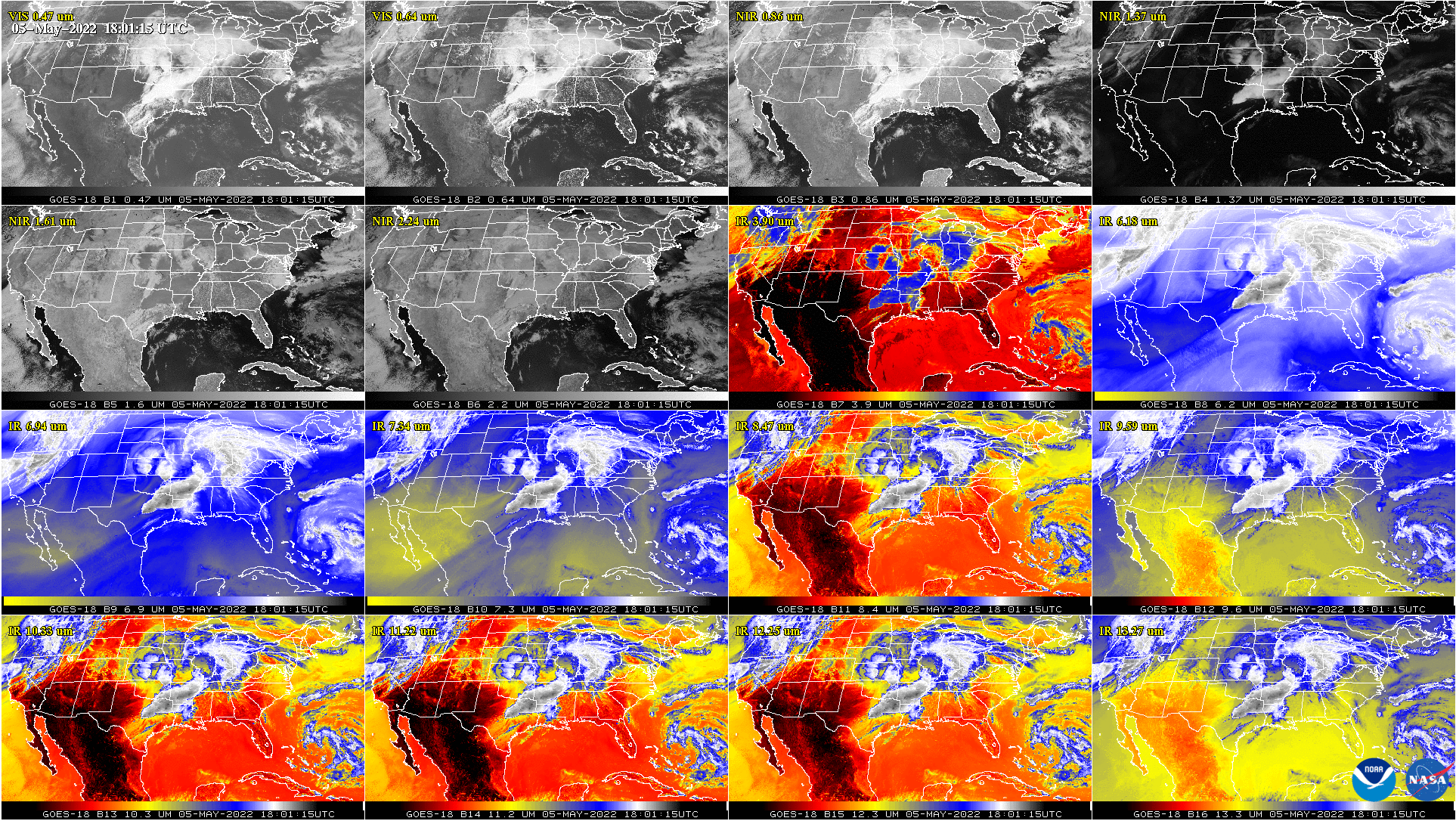 GOES-18 Monitors the Earth across 16 different channels of visible and infrared wavelengths