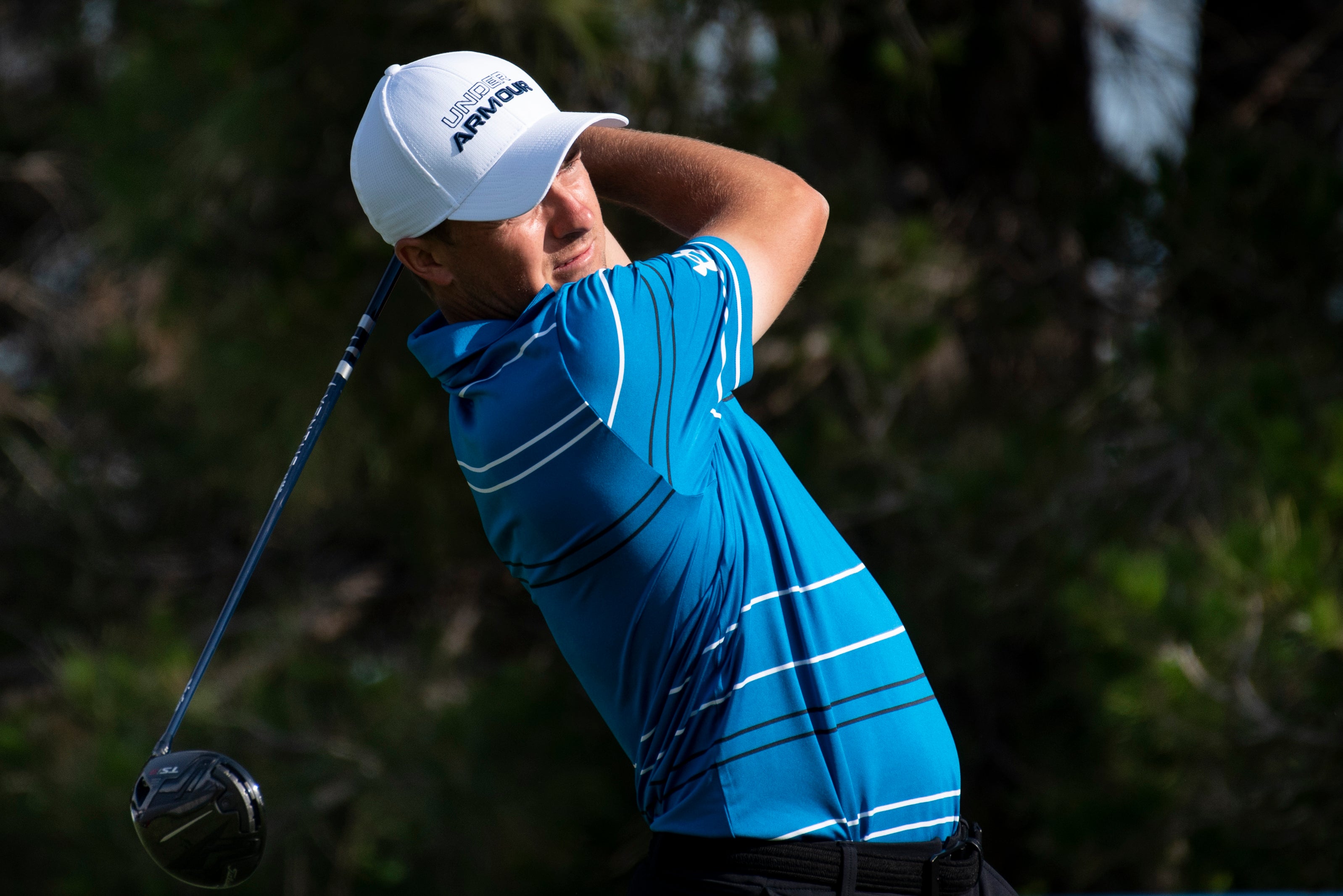 Jordan Spieth tees off on the 14th hole during the second round of the AT&T Byron Nelson (Emil Lippe/AP)