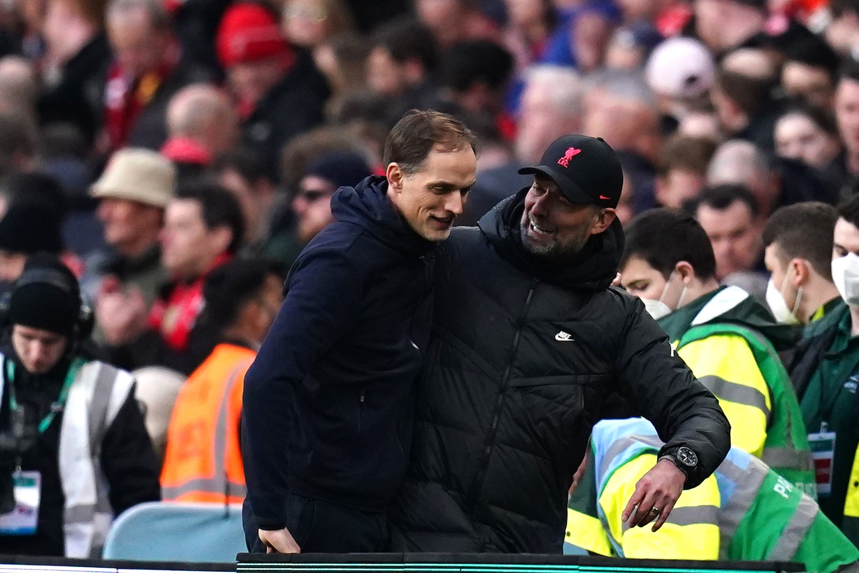 Klopp (right) with Thomas Tuchel during their overlapping time at Liverpool and Chelsea (John Walton/PA)