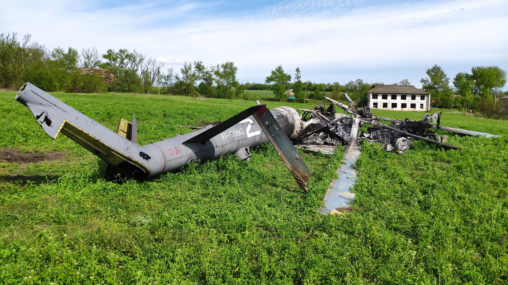 The remains of a Russian helicopter in Kharkiv