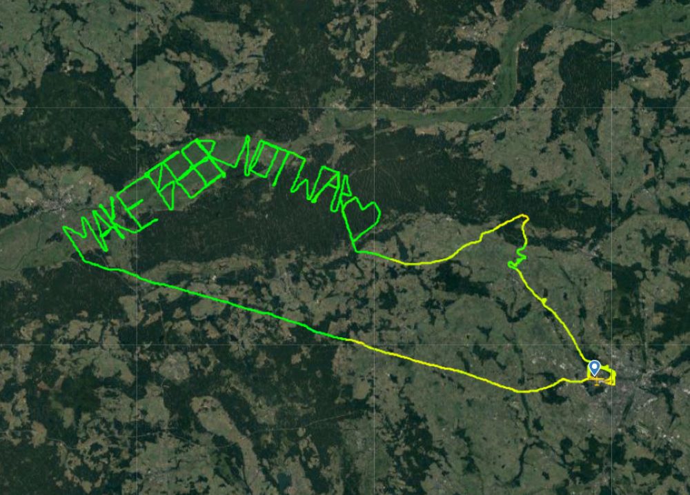 The 40-mile-wide ‘make beer not war’ was traced in the skies over Poland (Flightradar24.com/PA)