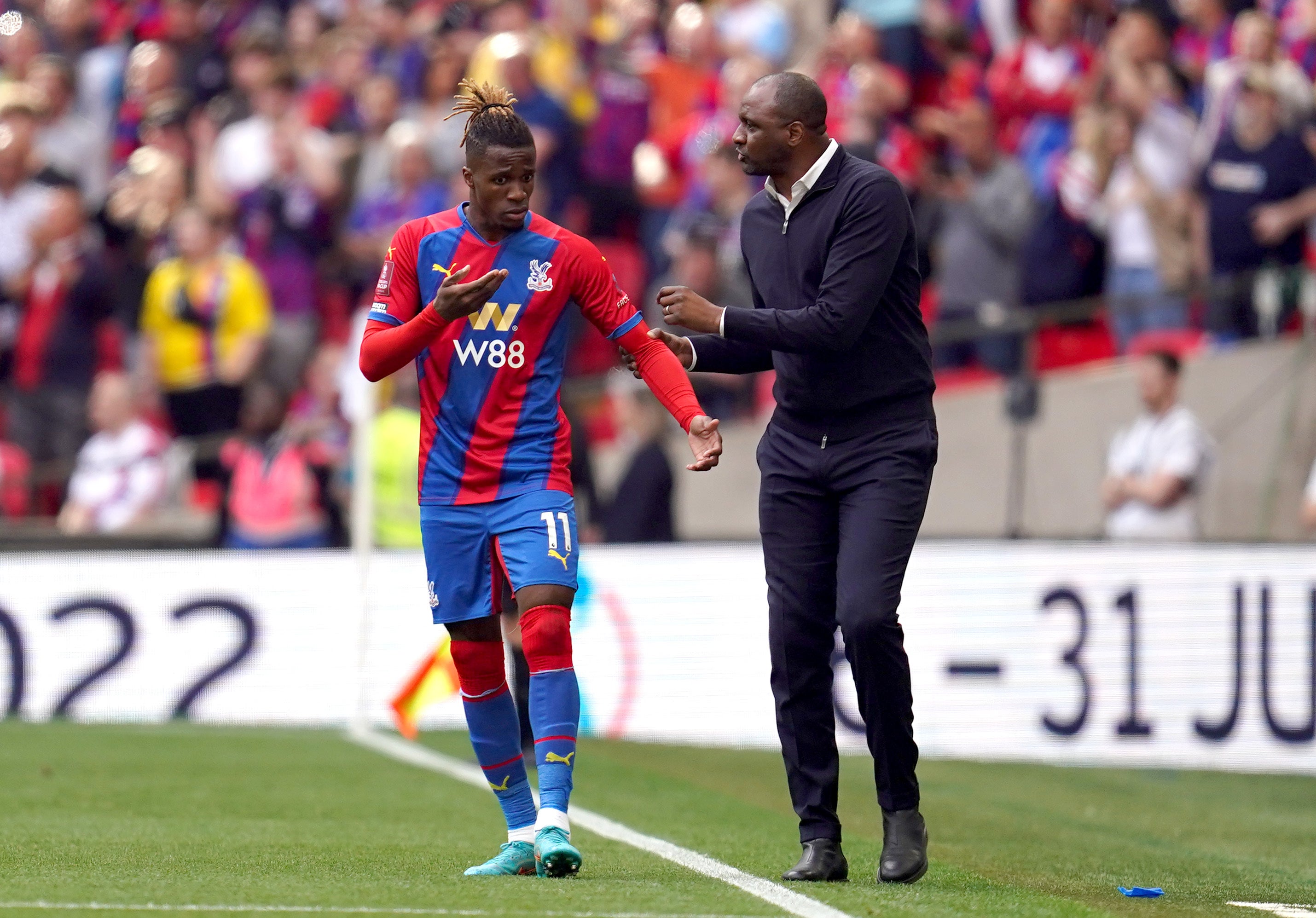 Patrick Vieira says Crystal Palace’s Wilfried Zaha should target 20 goals next season (Nick Potts/PA)